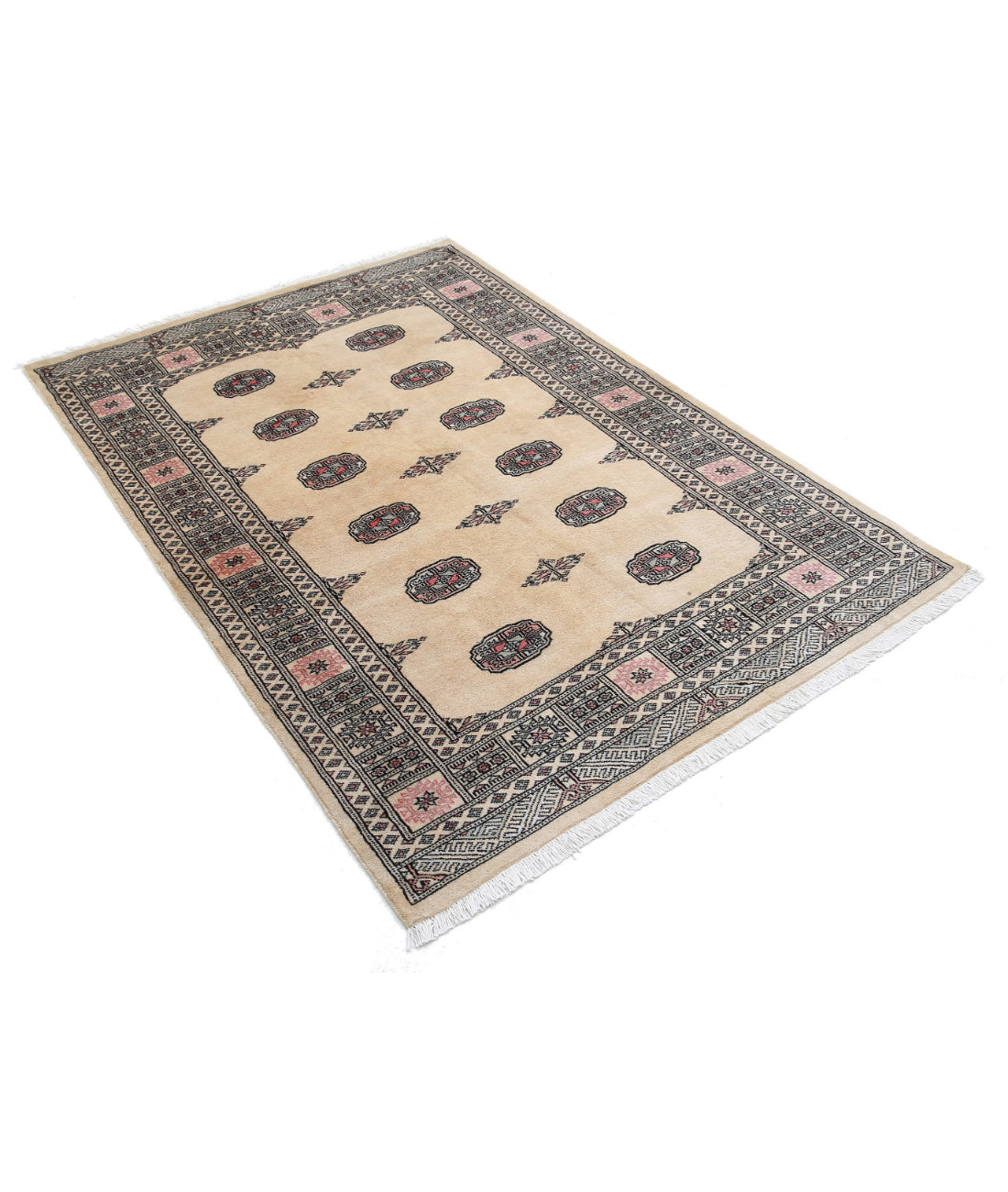 Alfombra tribal de lana Bokhara anudada a mano - 4'1'' x 5'10''