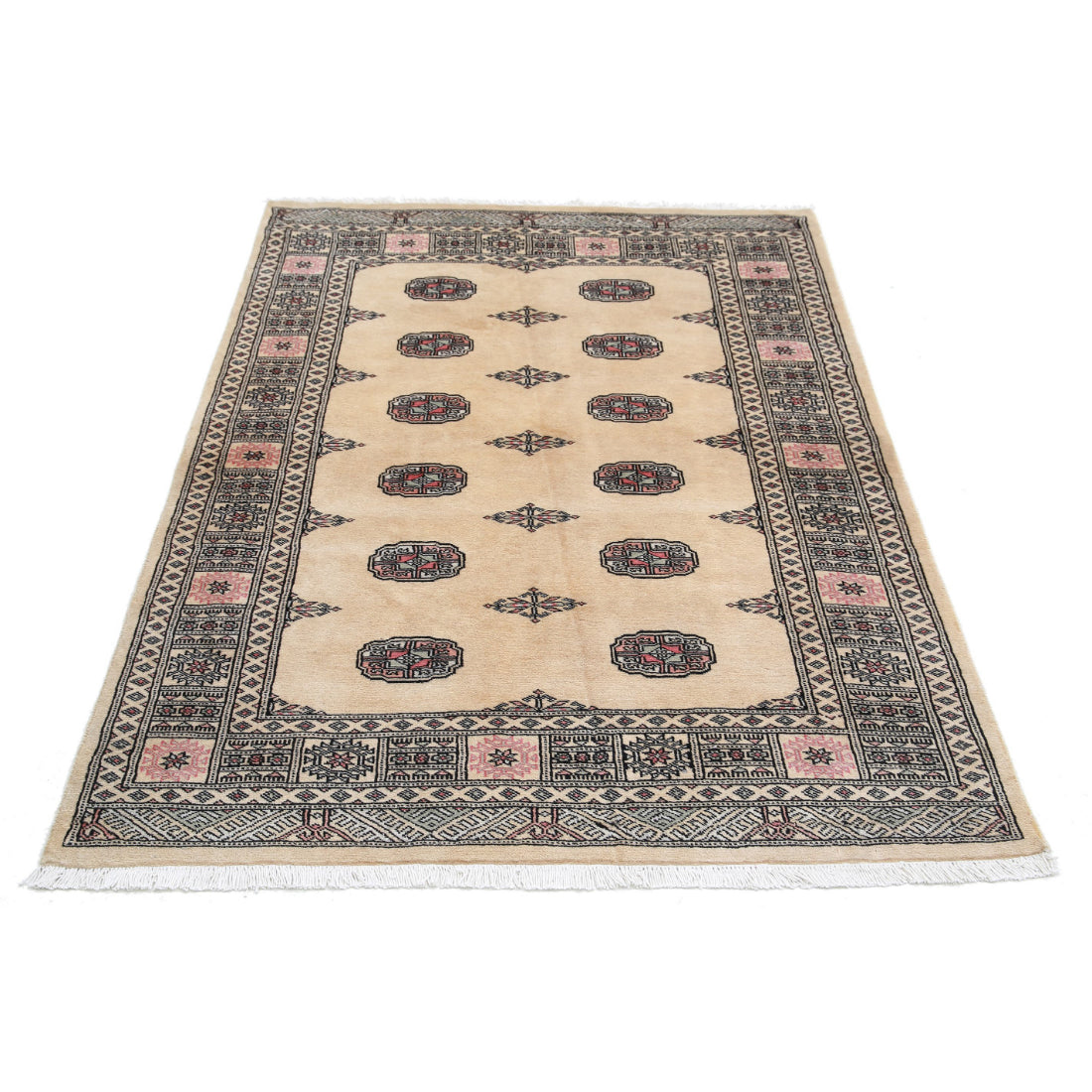 Alfombra tribal de lana Bokhara anudada a mano - 4'1'' x 5'10''