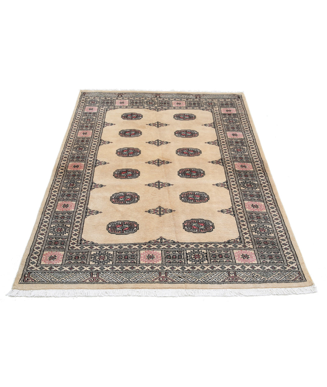 Alfombra tribal de lana Bokhara anudada a mano - 4'1'' x 5'10''