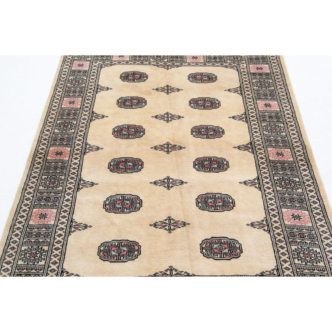 Alfombra tribal de lana Bokhara anudada a mano - 4'1'' x 5'10''