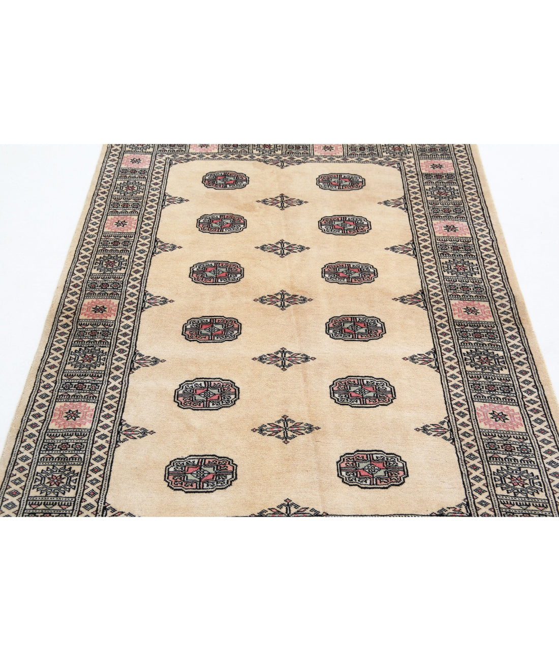 Alfombra tribal de lana Bokhara anudada a mano - 4'1'' x 5'10''