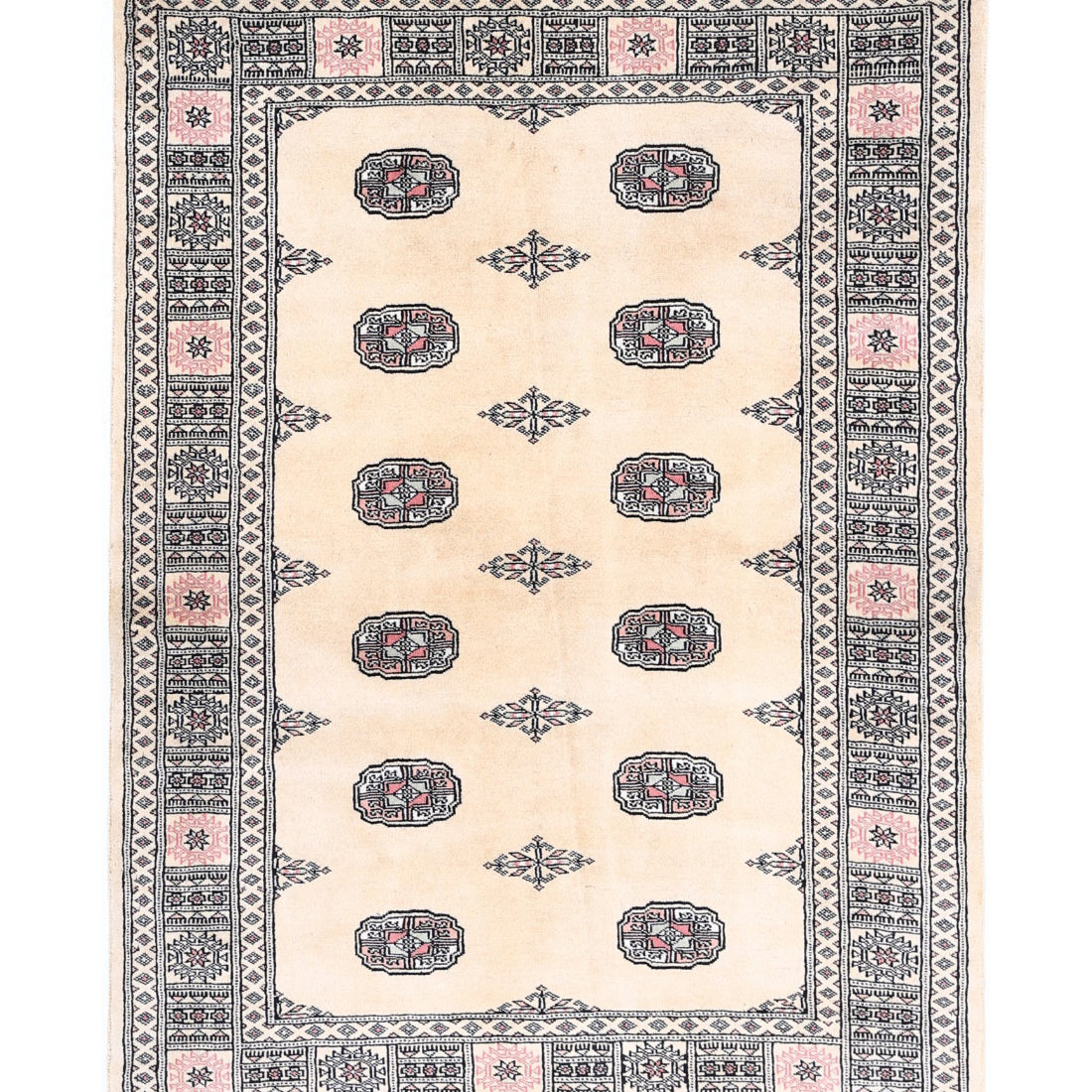 Alfombra tribal de lana Bokhara anudada a mano - 4'1'' x 5'10''