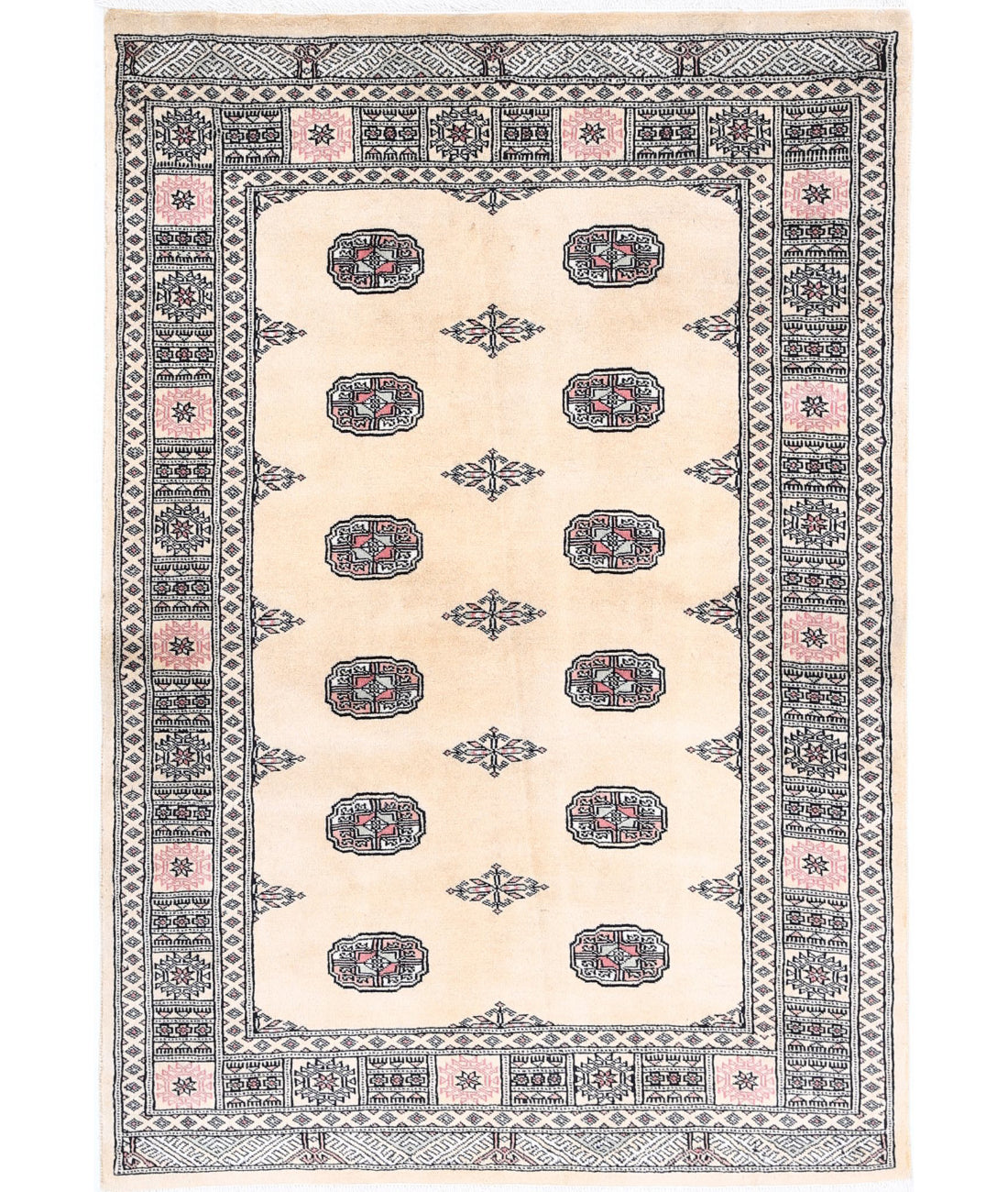 Alfombra tribal de lana Bokhara anudada a mano - 4'1'' x 5'10''