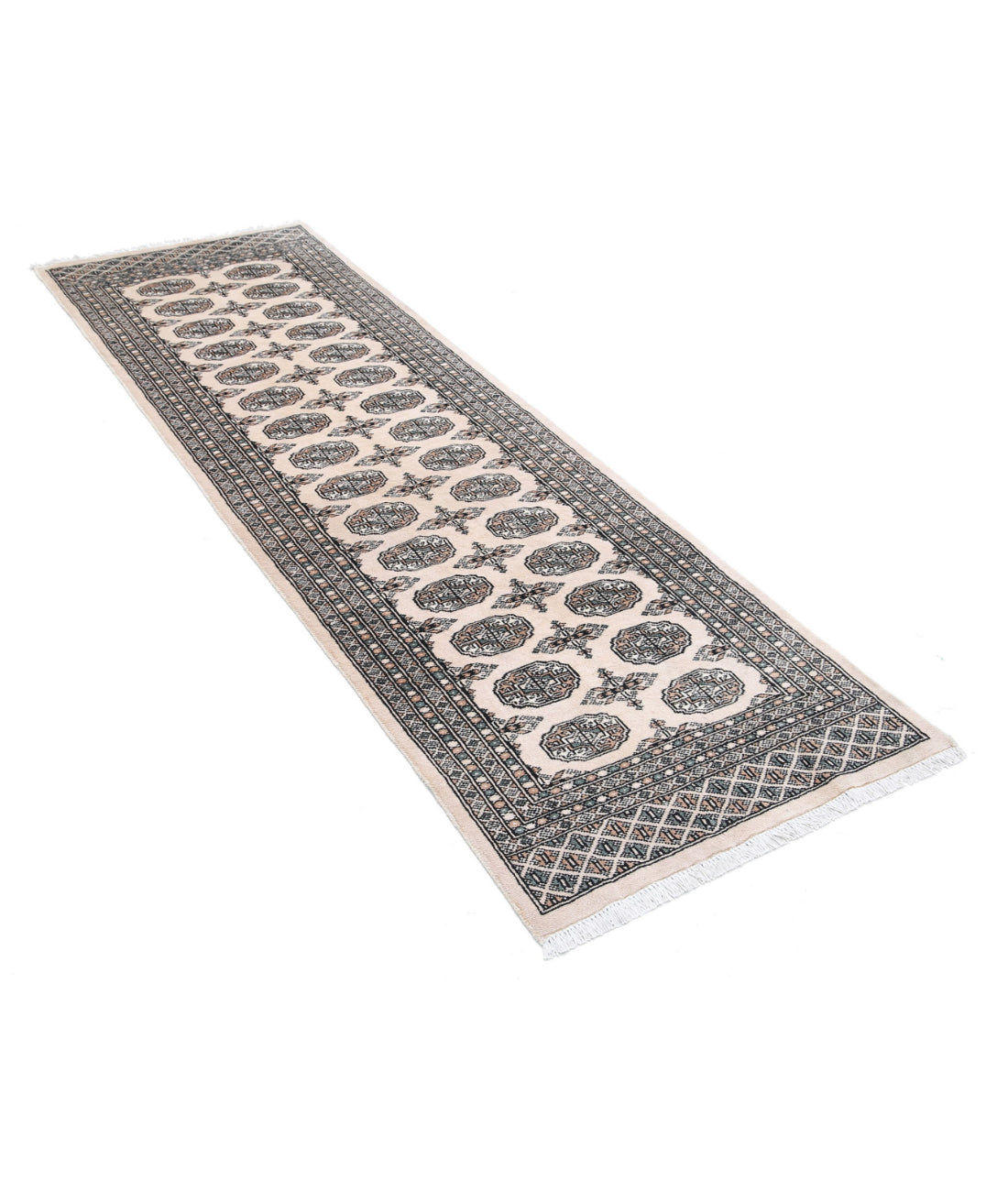 Hand Knotted Tribal Bokhara Wool Rug - 2'6'' x 8'0'' 2'6'' x 8'0'' (75 X 240) / Ivory / Ivory