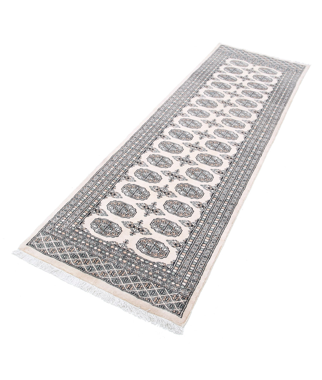 Hand Knotted Tribal Bokhara Wool Rug - 2'6'' x 8'0'' 2'6'' x 8'0'' (75 X 240) / Ivory / Ivory