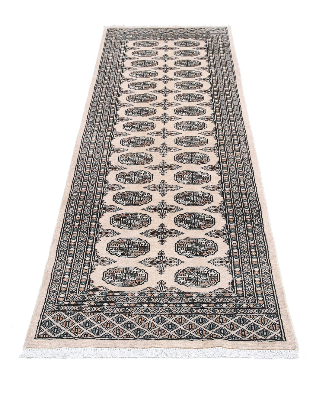 Hand Knotted Tribal Bokhara Wool Rug - 2'6'' x 8'0'' 2'6'' x 8'0'' (75 X 240) / Ivory / Ivory
