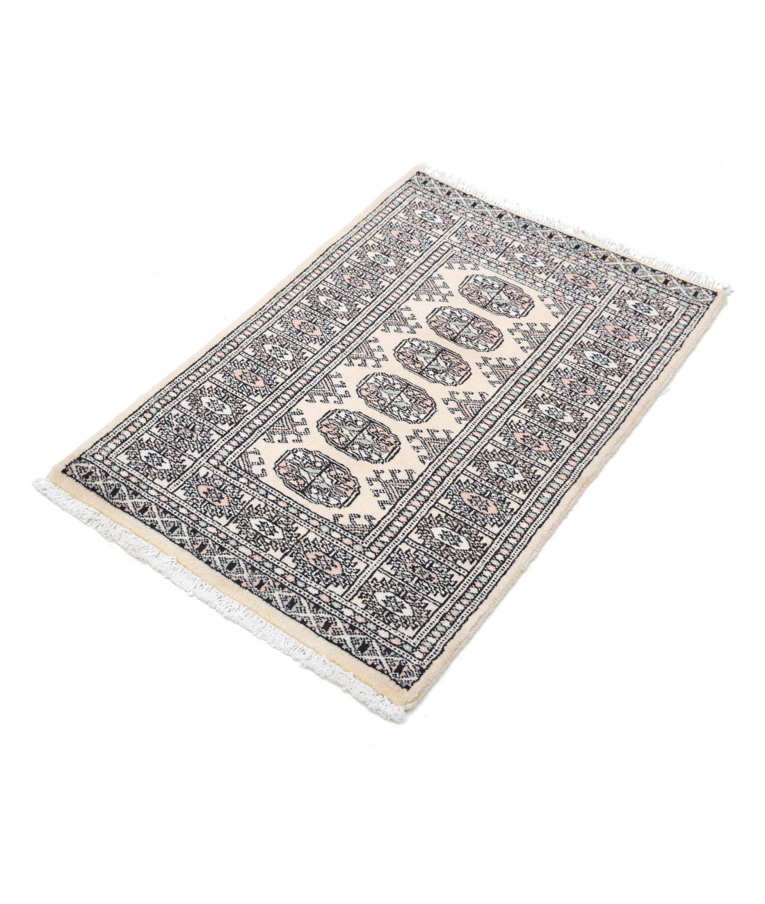 Hand Knotted Tribal Bokhara Wool Rug - 2'0'' x 3'0'' 2'0'' x 3'0'' (60 X 90) / Ivory / Ivory