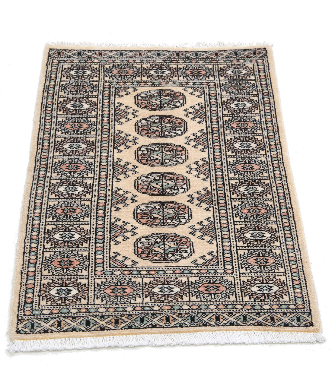 Hand Knotted Tribal Bokhara Wool Rug - 2'0'' x 3'0'' 2'0'' x 3'0'' (60 X 90) / Ivory / Ivory