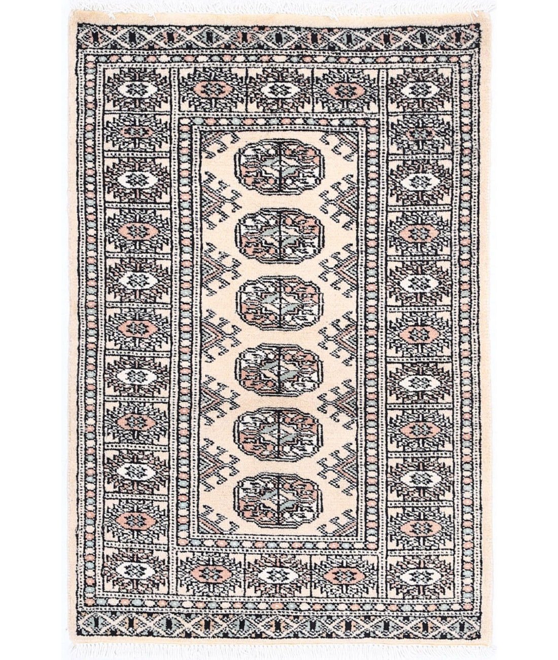 Hand Knotted Tribal Bokhara Wool Rug - 2&#39;0&#39;&#39; x 3&#39;0&#39;&#39; 2&#39;0&#39;&#39; x 3&#39;0&#39;&#39; (60 X 90) / Ivory / Ivory