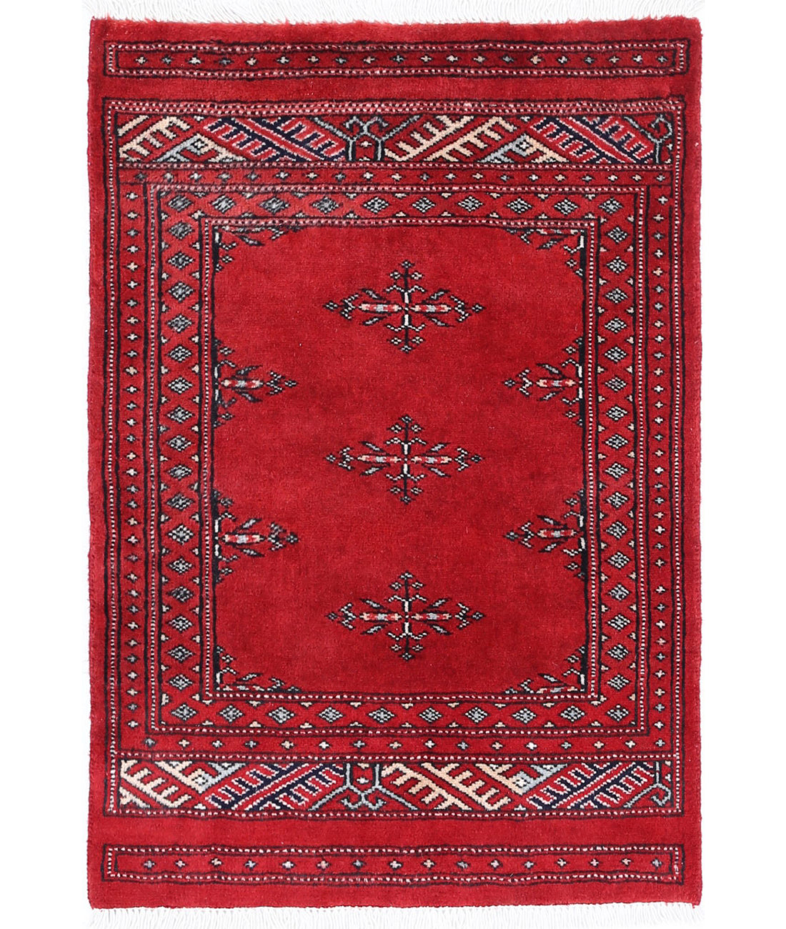 Hand Knotted Tribal Bokhara Wool Rug - 2&#39;1&#39;&#39; x 3&#39;0&#39;&#39; 2&#39;1&#39;&#39; x 3&#39;0&#39;&#39; (63 X 90) / Red / Black