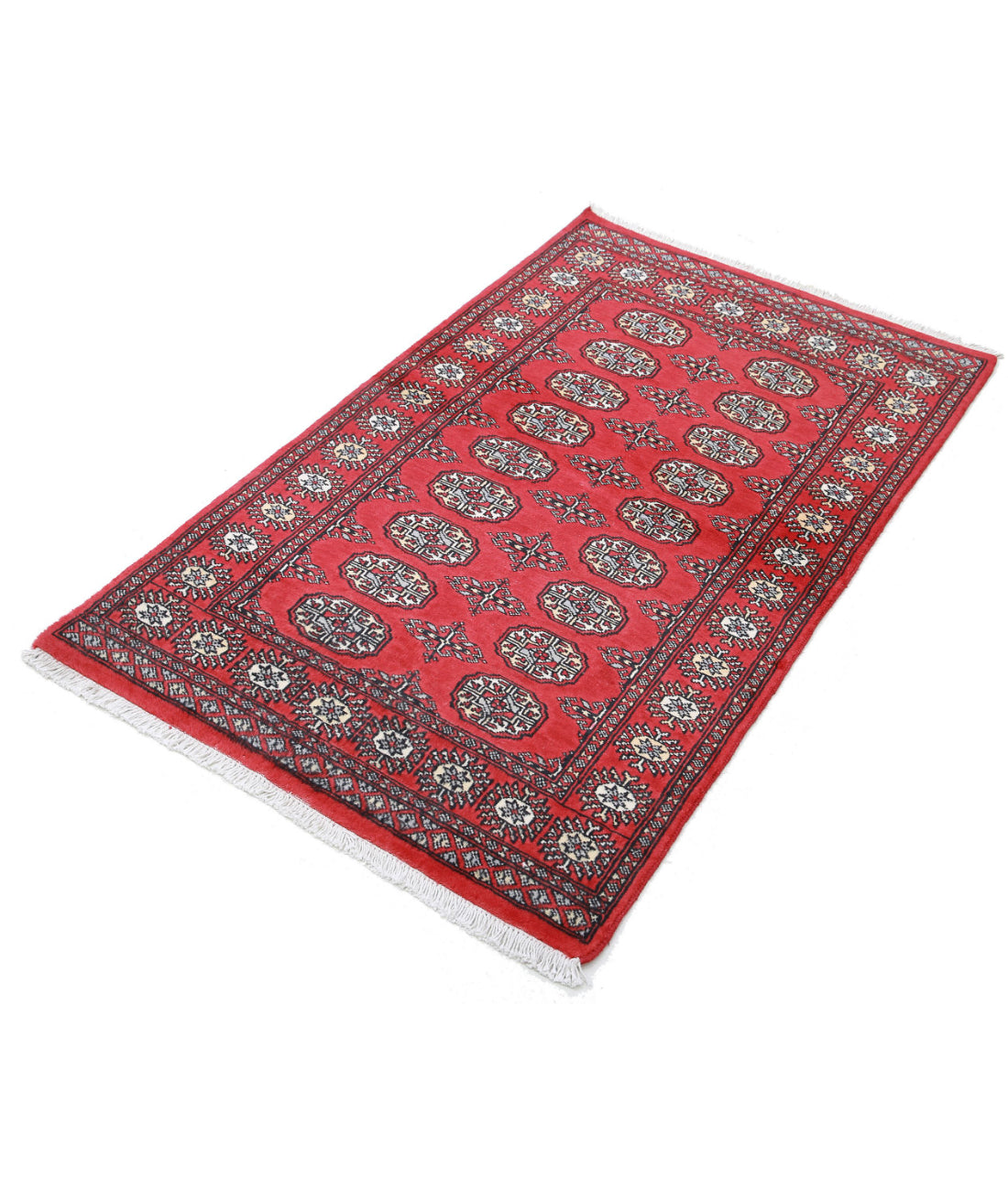 Hand Knotted Tribal Bokhara Wool Rug - 3'0'' x 4'10'' 3'0'' x 4'10'' (90 X 145) / Red / Red