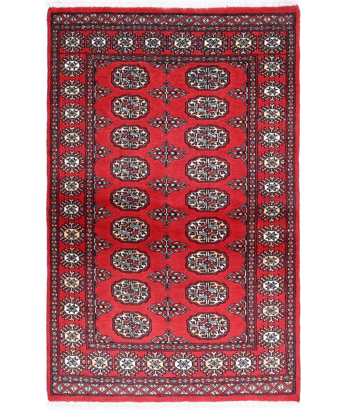 Hand Knotted Tribal Bokhara Wool Rug - 3&#39;0&#39;&#39; x 4&#39;10&#39;&#39; 3&#39;0&#39;&#39; x 4&#39;10&#39;&#39; (90 X 145) / Red / Red