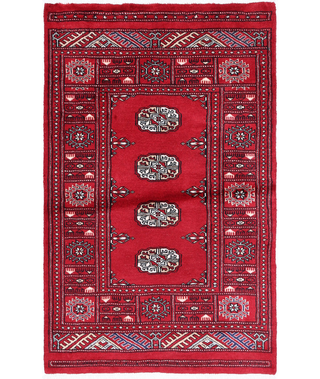 Hand Knotted Tribal Bokhara Wool Rug - 2&#39;6&#39;&#39; x 4&#39;1&#39;&#39; 2&#39;6&#39;&#39; x 4&#39;1&#39;&#39; (75 X 123) / Red / Red