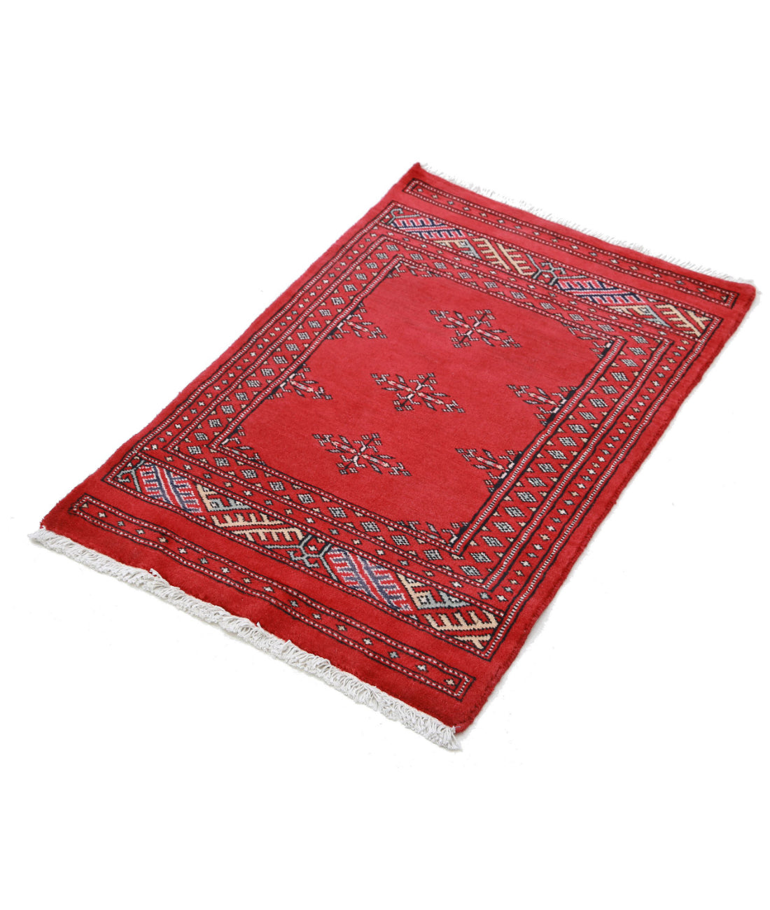 Hand Knotted Tribal Bokhara Wool Rug - 2'0'' x 3'0'' 2'0'' x 3'0'' (60 X 90) / Red / Red