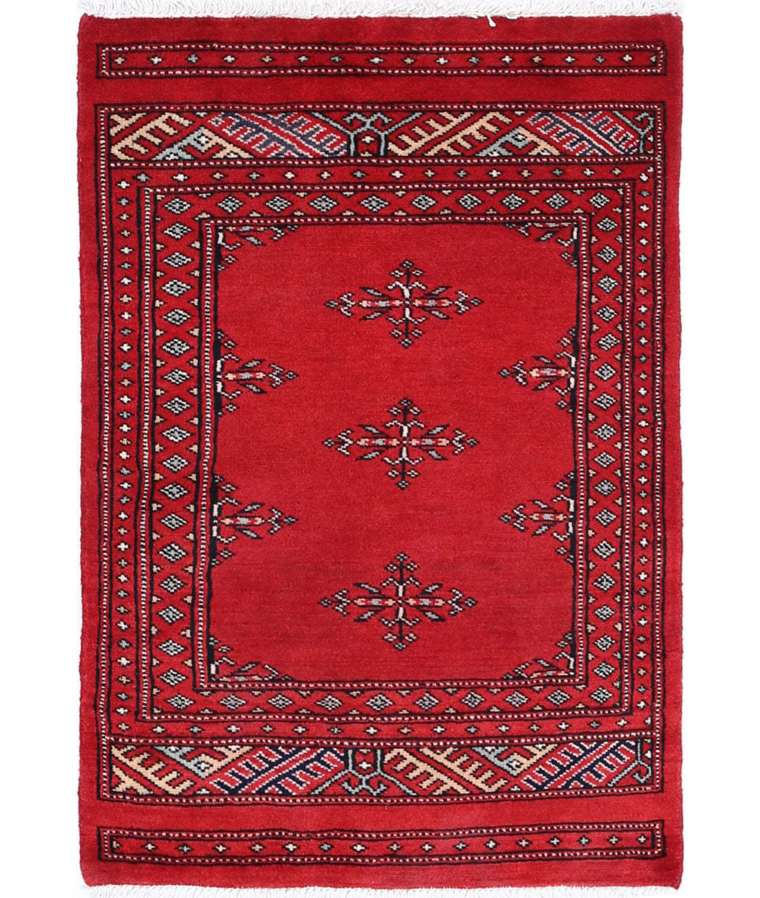 Hand Knotted Tribal Bokhara Wool Rug - 2&#39;0&#39;&#39; x 3&#39;0&#39;&#39; 2&#39;0&#39;&#39; x 3&#39;0&#39;&#39; (60 X 90) / Red / Red