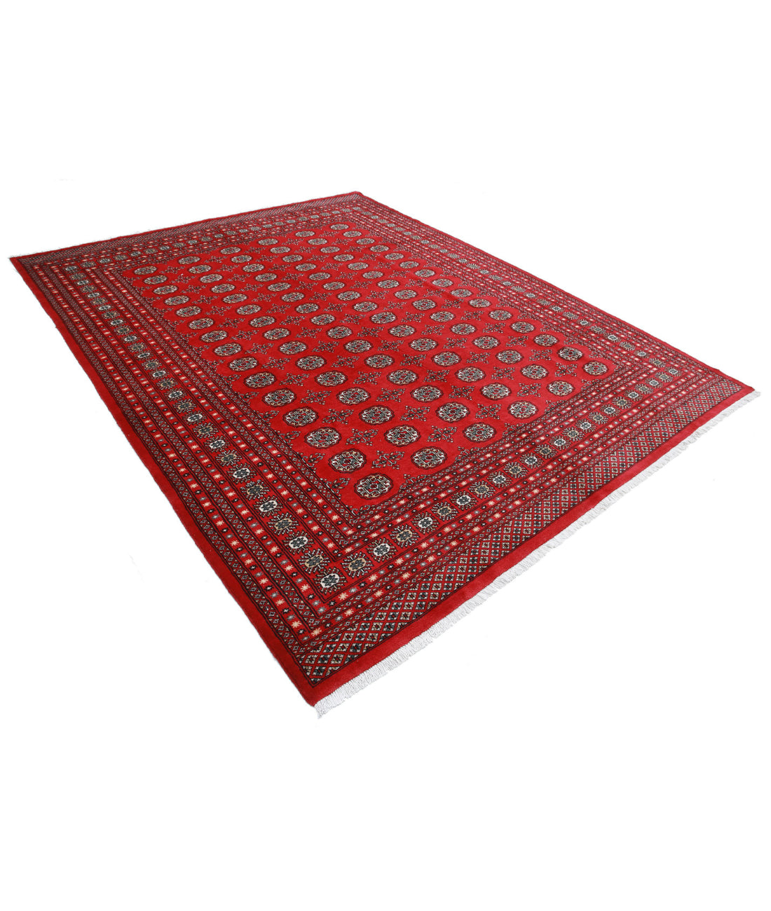 Hand Knotted Tribal Bokhara Wool Rug - 8'1'' x 10'1'' 8'1'' x 10'1'' (243 X 303) / Red / Blue