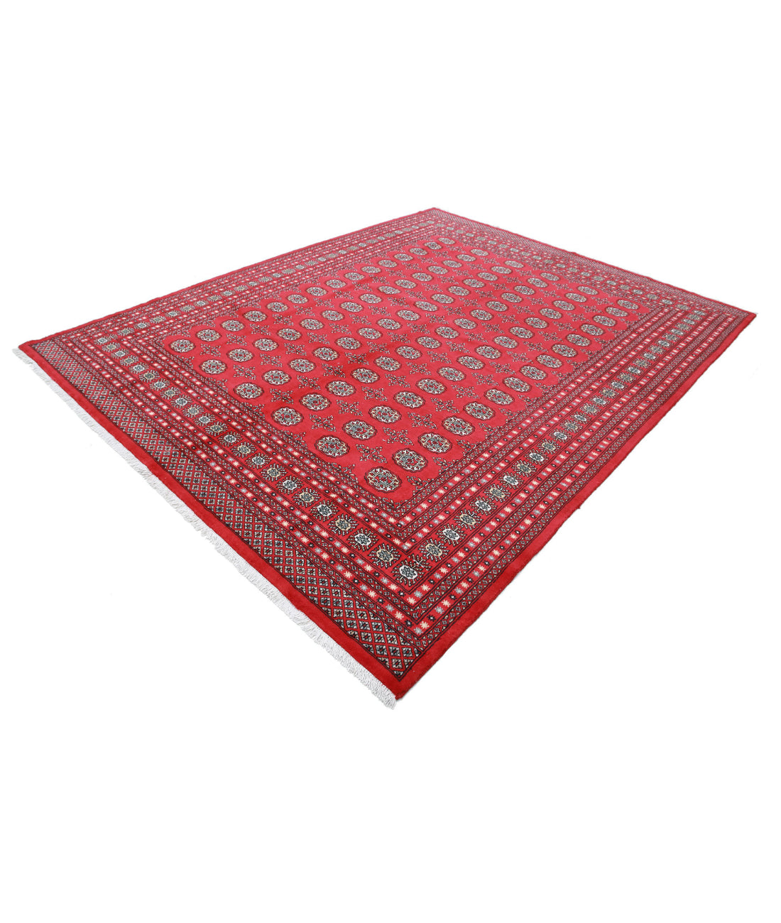 Hand Knotted Tribal Bokhara Wool Rug - 8'1'' x 10'1'' 8'1'' x 10'1'' (243 X 303) / Red / Blue