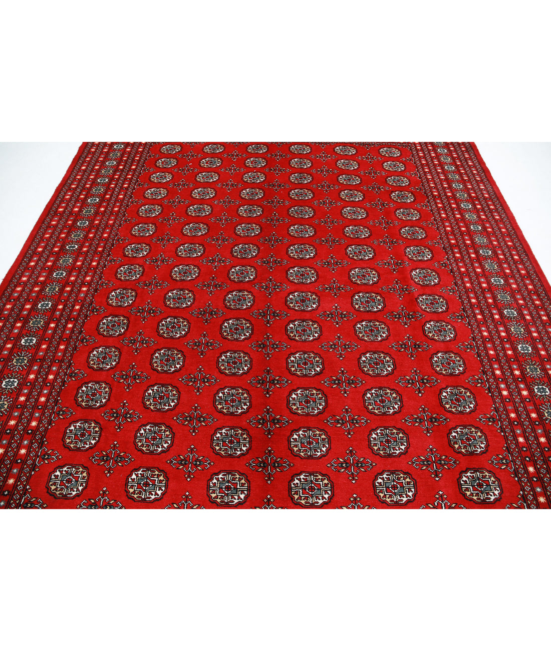 Hand Knotted Tribal Bokhara Wool Rug - 8'1'' x 10'1'' 8'1'' x 10'1'' (243 X 303) / Red / Blue