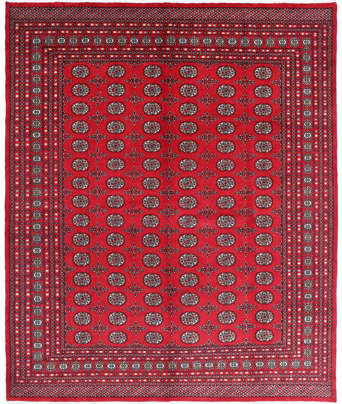 Hand Knotted Tribal Bokhara Wool Rug - 8&#39;1&#39;&#39; x 10&#39;1&#39;&#39; 8&#39;1&#39;&#39; x 10&#39;1&#39;&#39; (243 X 303) / Red / Blue