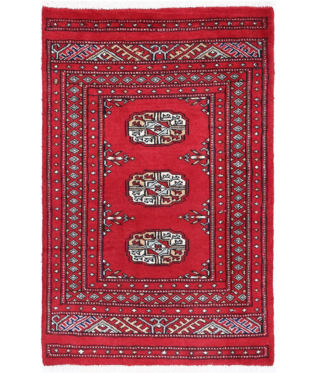 Hand Knotted Tribal Bokhara Wool Rug - 2&#39;0&#39;&#39; x 3&#39;2&#39;&#39; 2&#39;0&#39;&#39; x 3&#39;2&#39;&#39; (60 X 95) / Red / Red