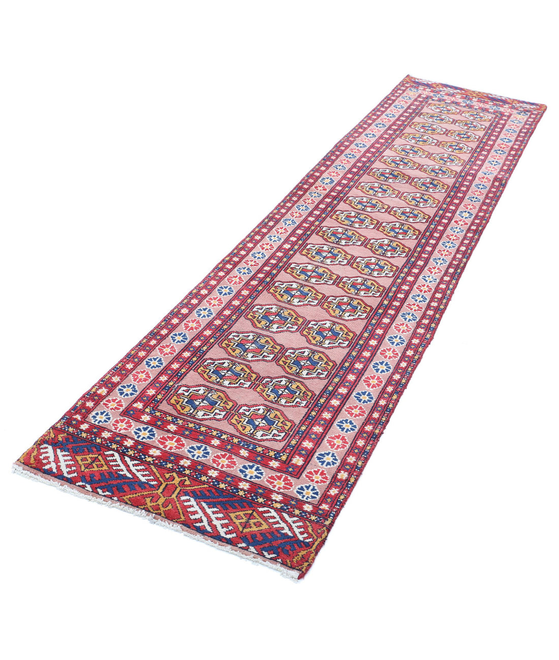Hand Knotted Tribal Bokhara Wool Rug - 2'4'' x 9'11'' 2'4'' x 9'11'' (70 X 298) / Peach / Red