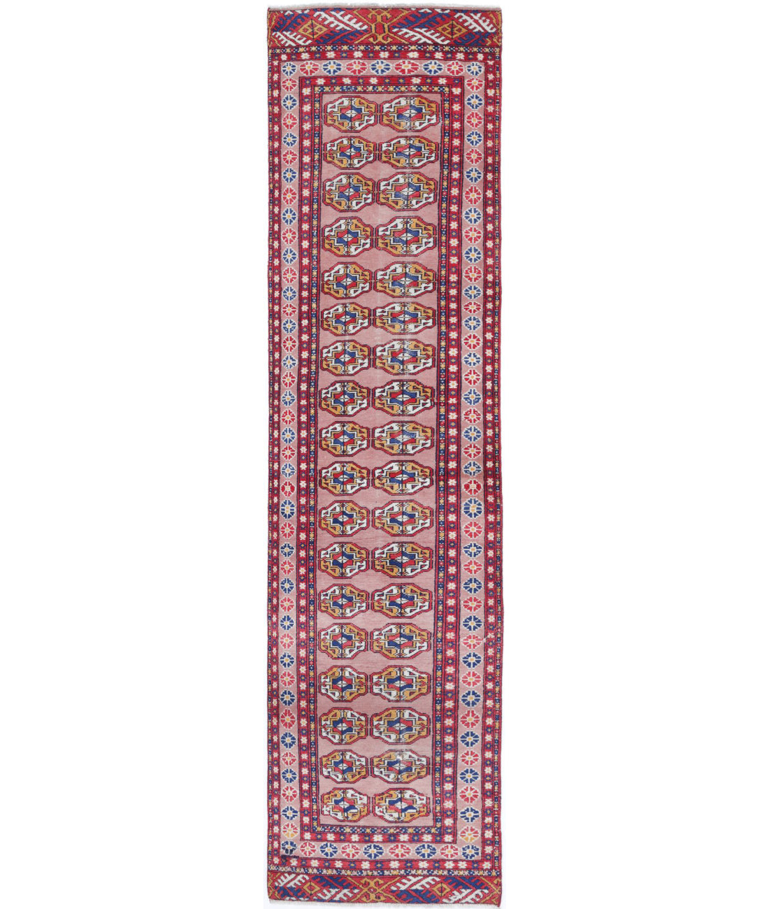 Hand Knotted Tribal Bokhara Wool Rug - 2'4'' x 9'11'' 2'4'' x 9'11'' (70 X 298) / Peach / Red
