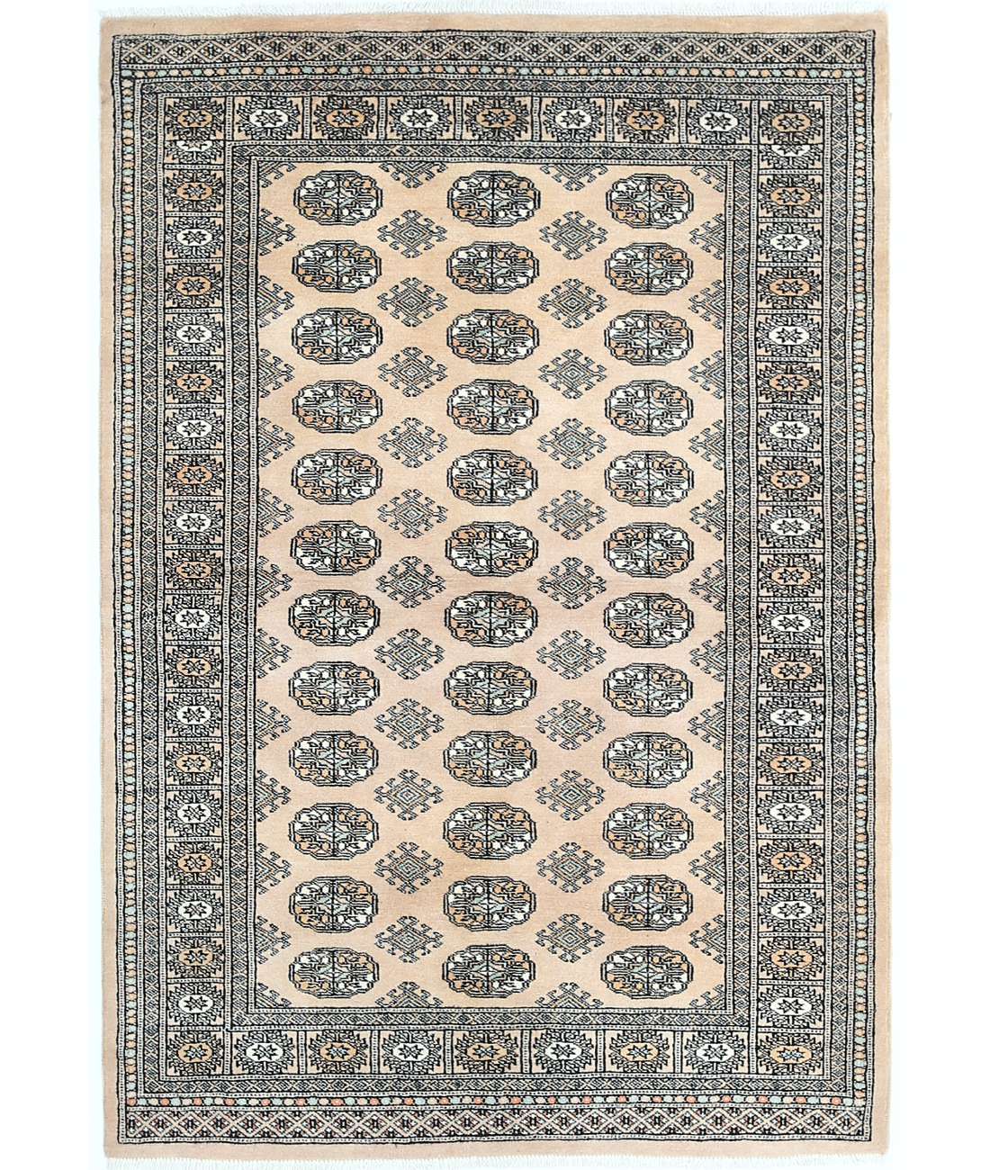 Hand Knotted Bokhara Wool Rug 4' 0" X 5' 9" 4' 0" X 5' 9" (122 X 175) / Ivory / Black