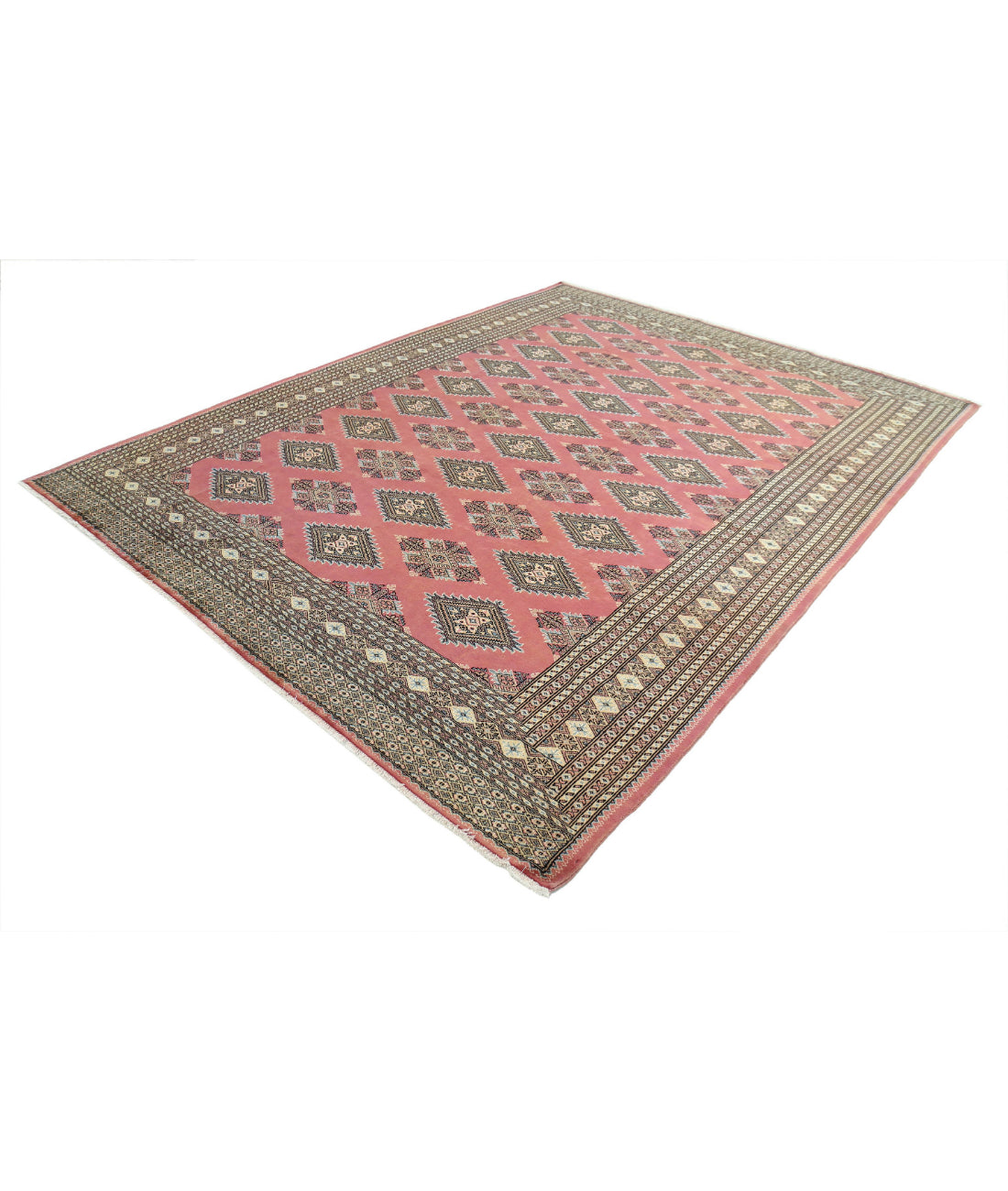 Hand Knotted Tribal Bokhara Wool Rug - 8'1'' x 10'4'' 8'1'' x 10'4'' (243 X 310) / Pink / Ivory