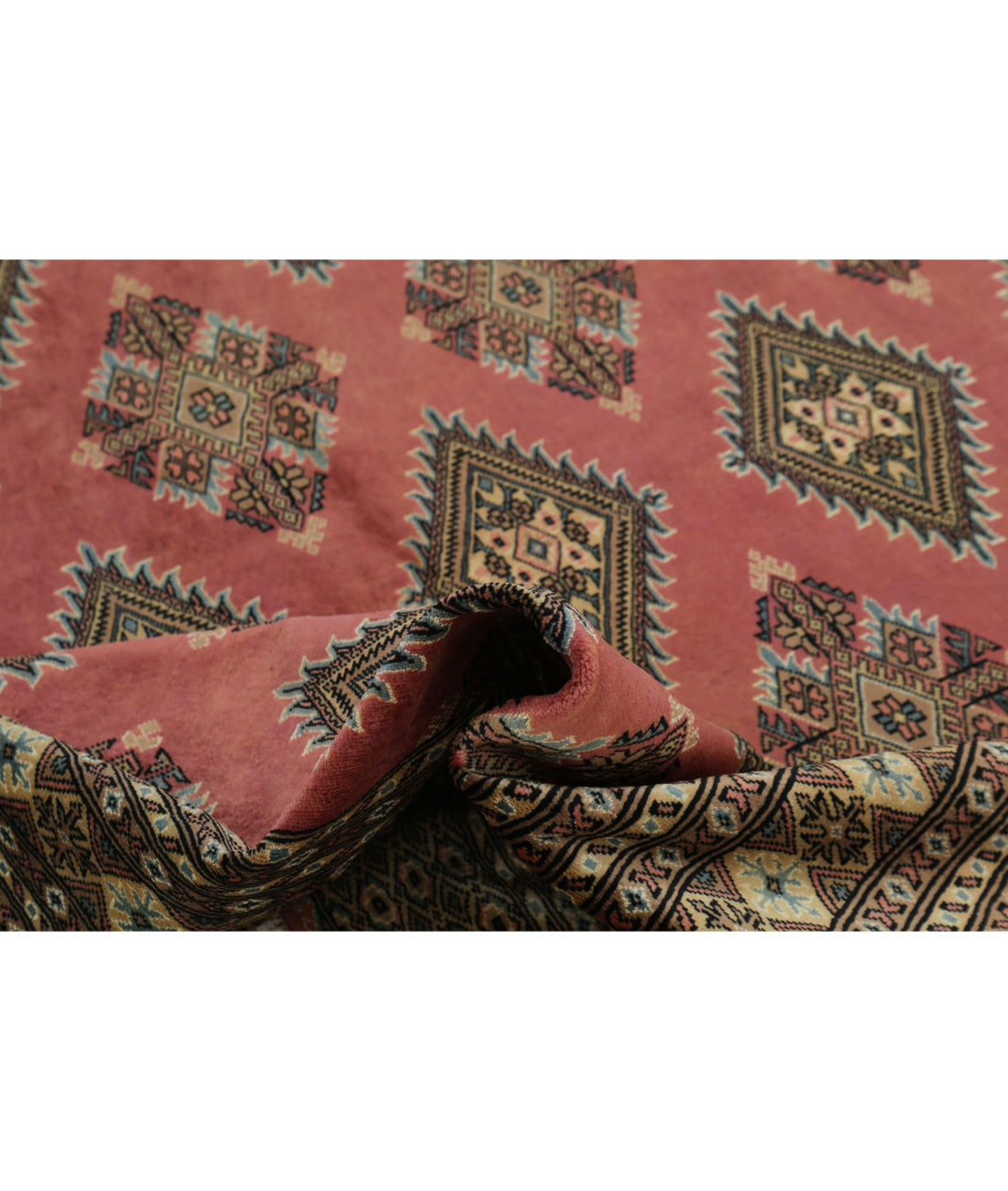 Hand Knotted Tribal Bokhara Wool Rug - 8'1'' x 10'4'' 8'1'' x 10'4'' (243 X 310) / Pink / Ivory