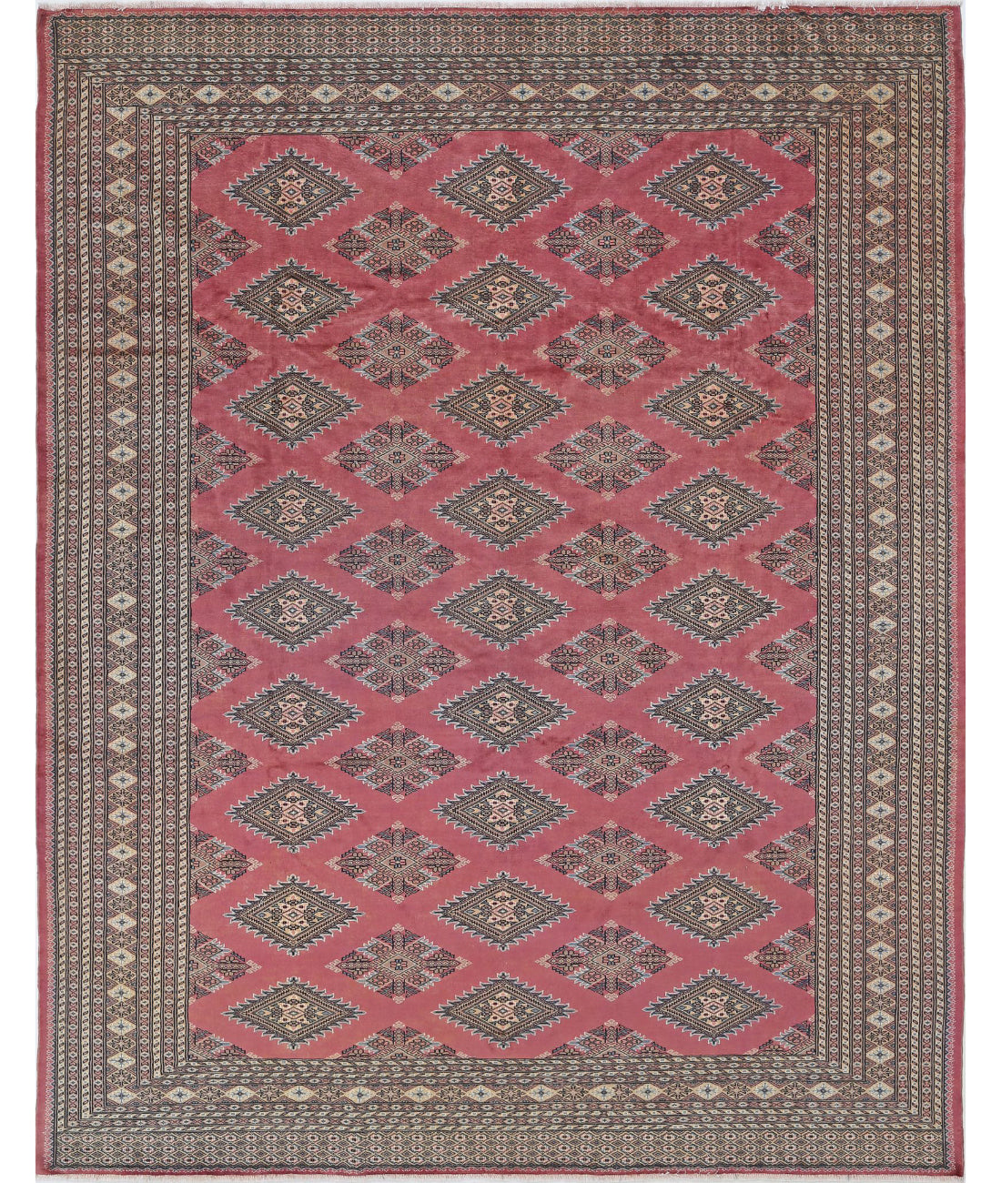Hand Knotted Tribal Bokhara Wool Rug - 8&#39;1&#39;&#39; x 10&#39;4&#39;&#39; 8&#39;1&#39;&#39; x 10&#39;4&#39;&#39; (243 X 310) / Pink / Ivory