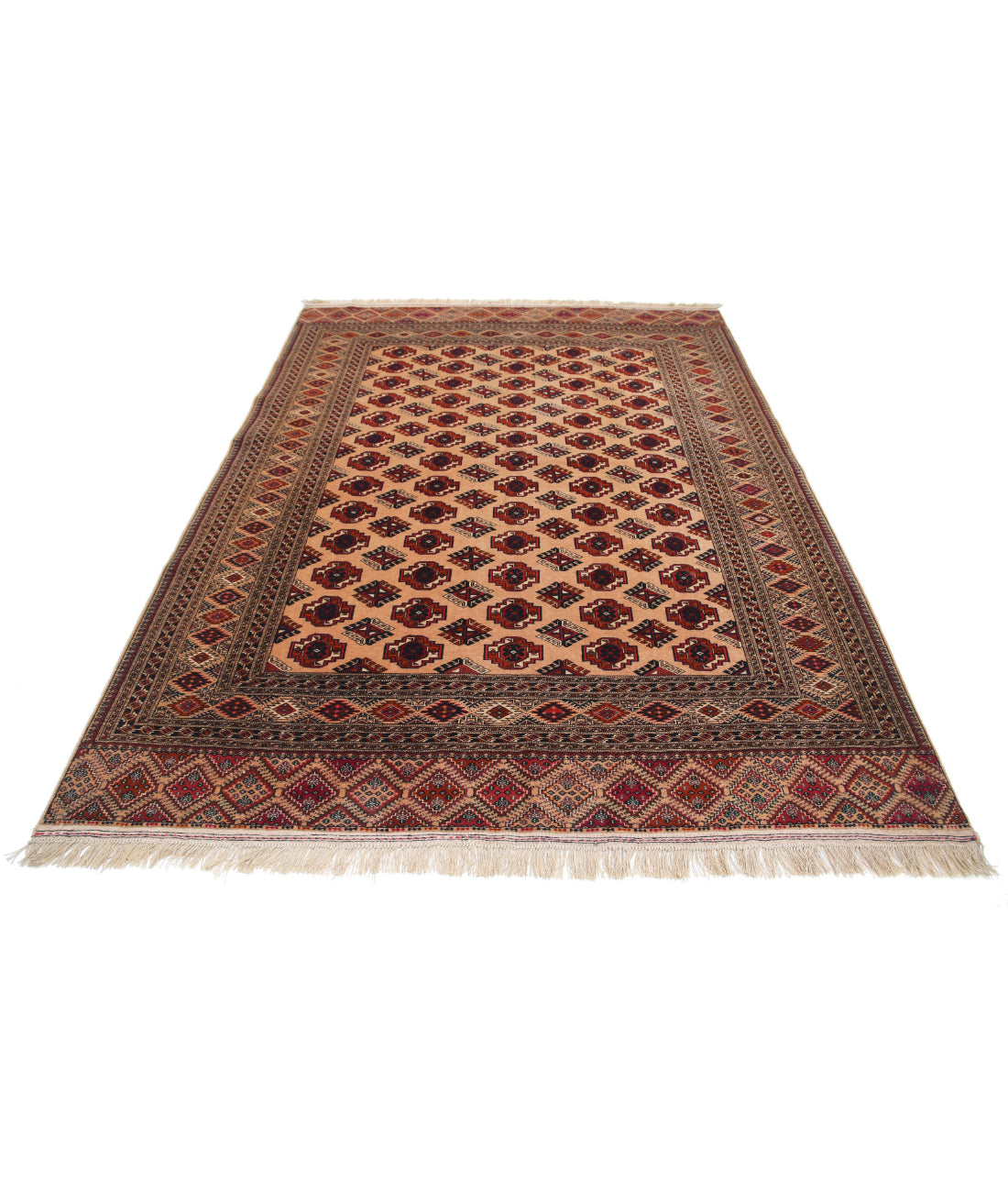 Hand Knotted Bokhara Wool Rug - 6'3'' x 8'6'' 6'3'' x 8'6'' (188 X 255) / Beige / Blue