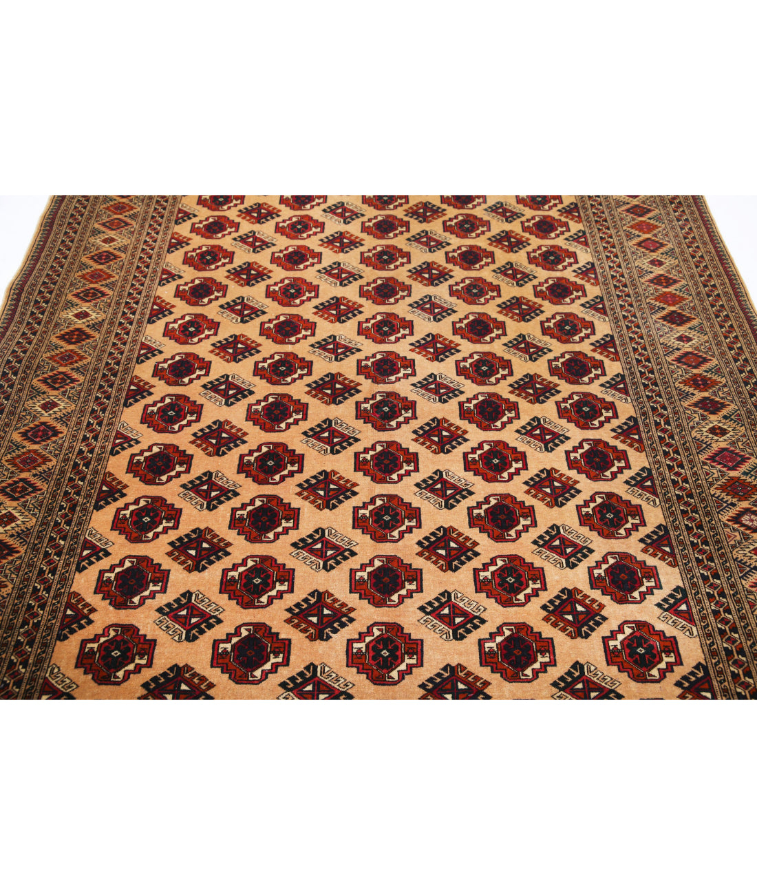 Hand Knotted Bokhara Wool Rug - 6'3'' x 8'6'' 6'3'' x 8'6'' (188 X 255) / Beige / Blue