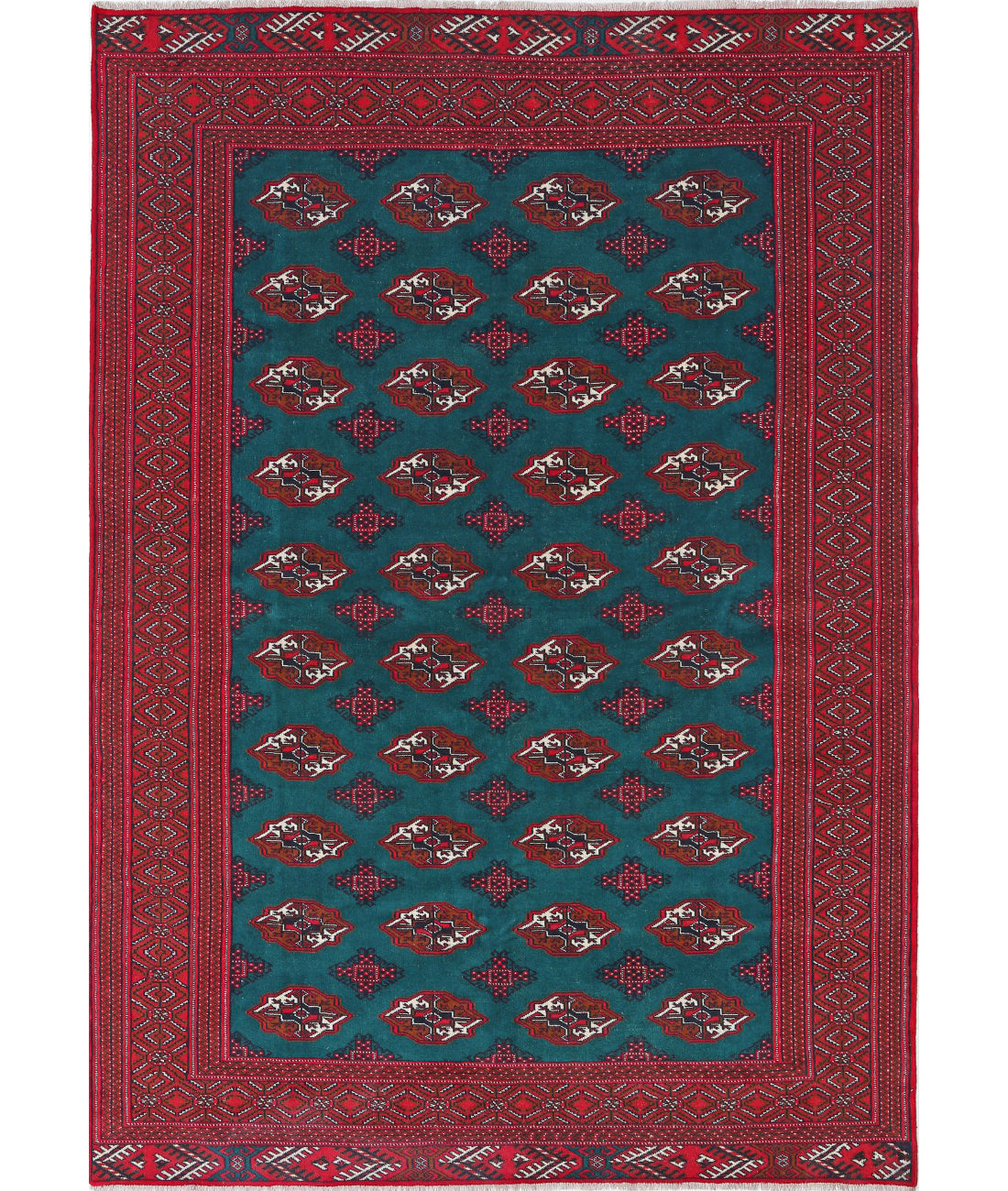Hand Knotted Tribal Bokhara Wool Rug - 6&#39;2&#39;&#39; x 9&#39;7&#39;&#39; 6&#39;2&#39;&#39; x 9&#39;7&#39;&#39; (185 X 288) / Green / Red