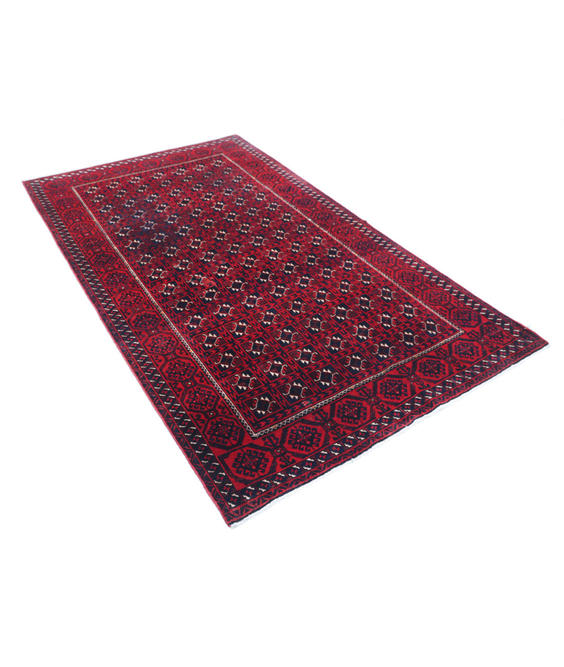 Hand Knotted Tribal Bokhara Wool Rug - 4'7'' x 7'7'' 4'7'' x 7'7'' (138 X 228) / Red / Blue