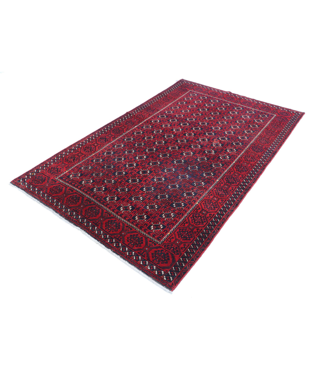Hand Knotted Tribal Bokhara Wool Rug - 4'7'' x 7'7'' 4'7'' x 7'7'' (138 X 228) / Red / Blue