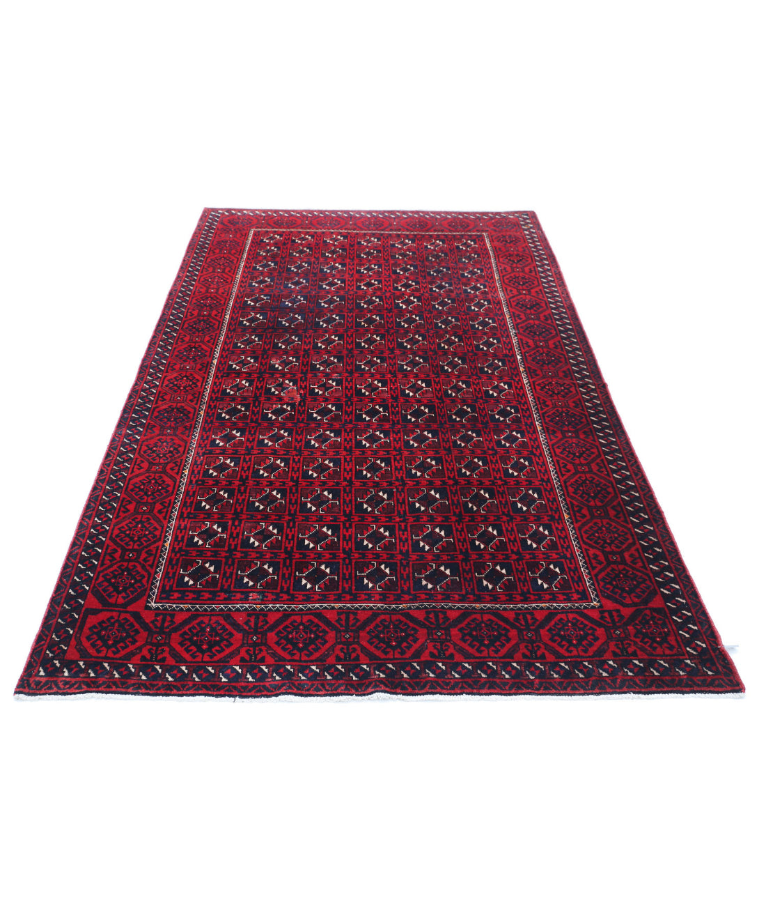 Hand Knotted Tribal Bokhara Wool Rug - 4'7'' x 7'7'' 4'7'' x 7'7'' (138 X 228) / Red / Blue