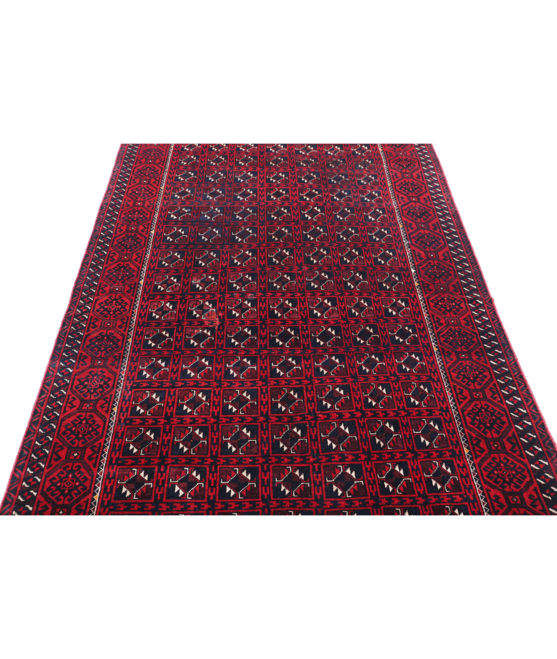 Hand Knotted Tribal Bokhara Wool Rug - 4'7'' x 7'7'' 4'7'' x 7'7'' (138 X 228) / Red / Blue