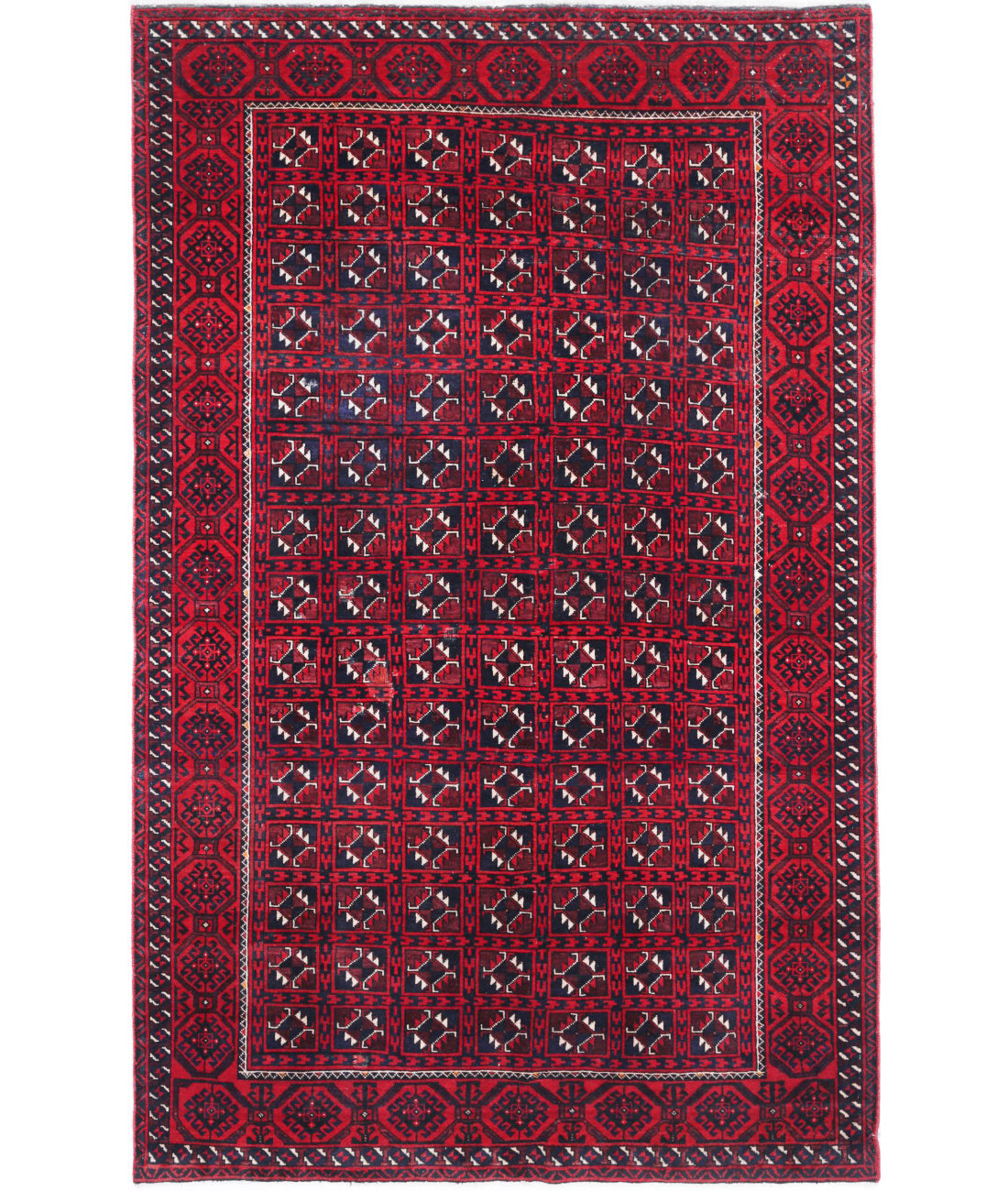 Hand Knotted Tribal Bokhara Wool Rug - 4&#39;7&#39;&#39; x 7&#39;7&#39;&#39; 4&#39;7&#39;&#39; x 7&#39;7&#39;&#39; (138 X 228) / Red / Blue