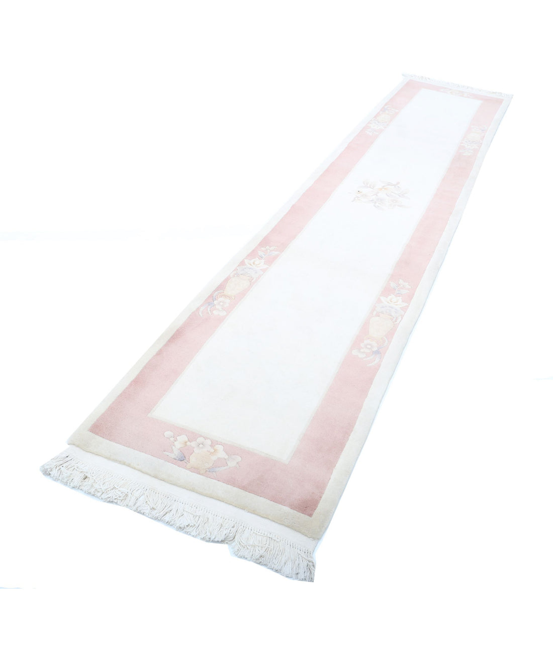 Hand Knotted Chinese Wool Rug - 2'6'' x 11'11'' 2'6'' x 11'11'' (75 X 358) / Ivory / Pink