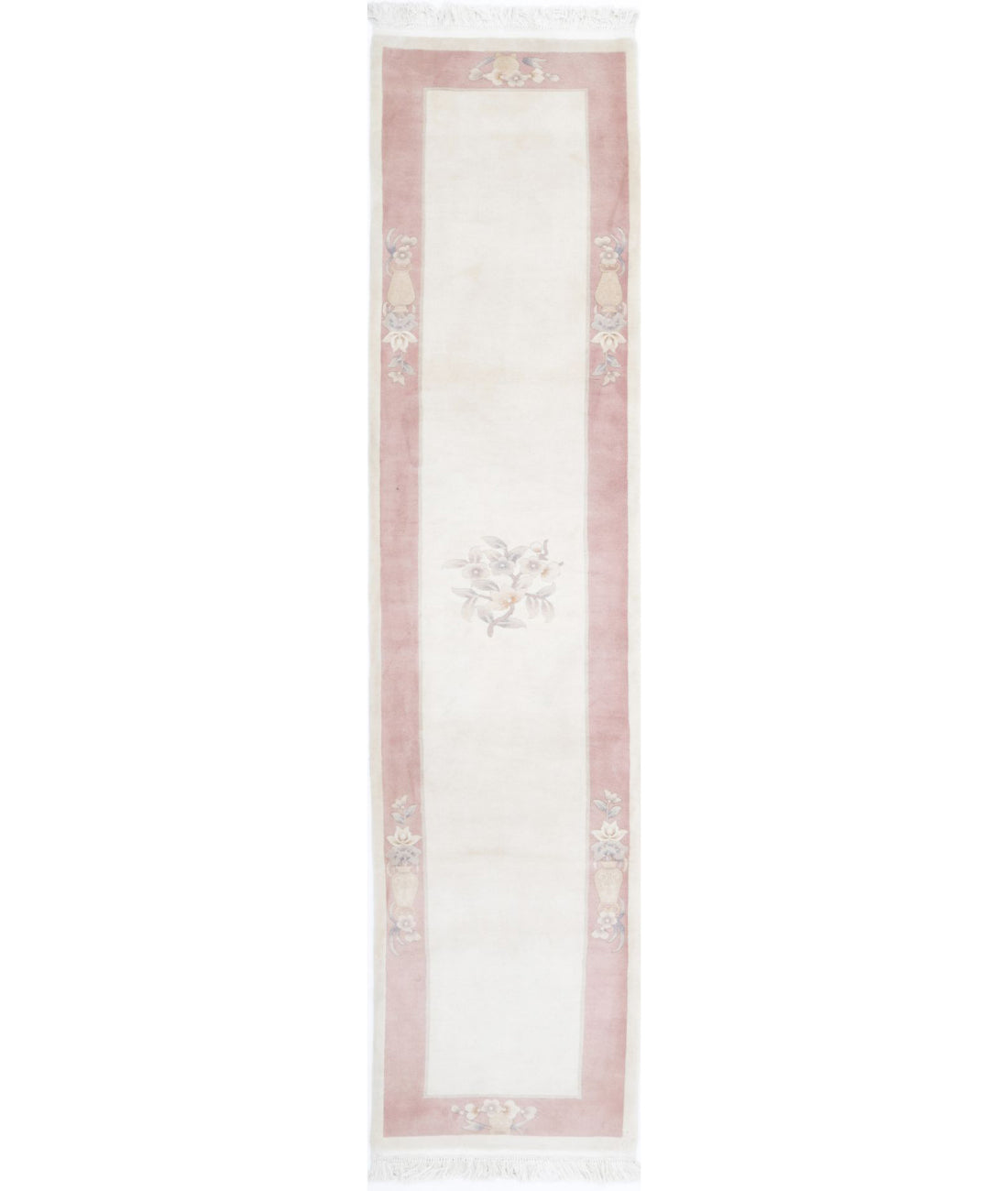 Hand Knotted Chinese Wool Rug - 2&#39;6&#39;&#39; x 11&#39;11&#39;&#39; 2&#39;6&#39;&#39; x 11&#39;11&#39;&#39; (75 X 358) / Ivory / Pink