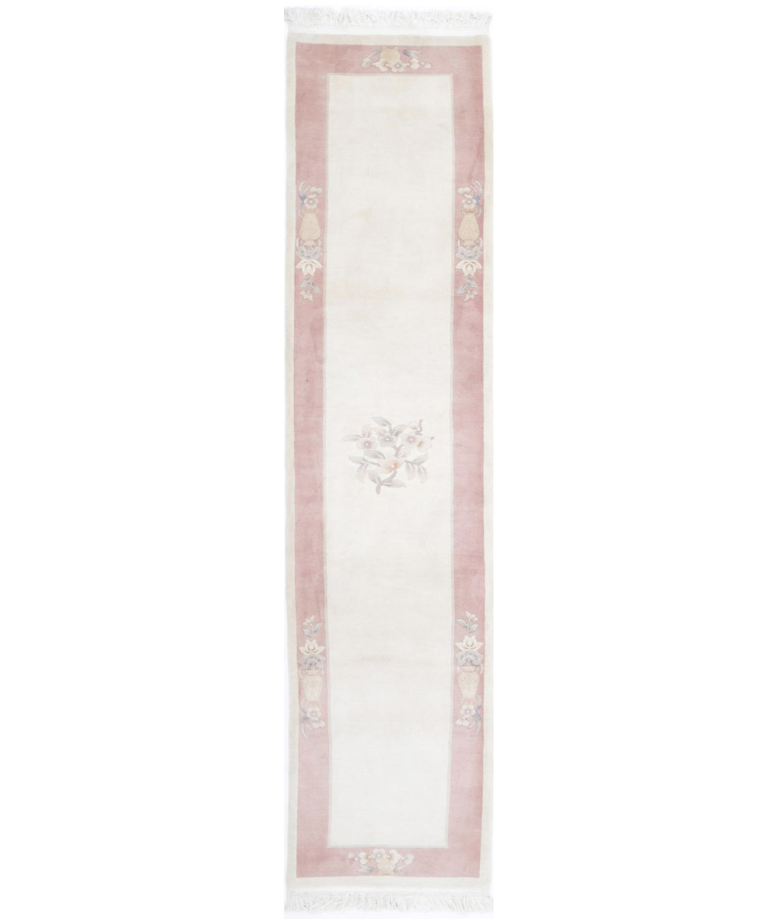Hand Knotted Chinese Wool Rug - 2&#39;6&#39;&#39; x 11&#39;11&#39;&#39; 2&#39;6&#39;&#39; x 11&#39;11&#39;&#39; (75 X 358) / Ivory / Pink