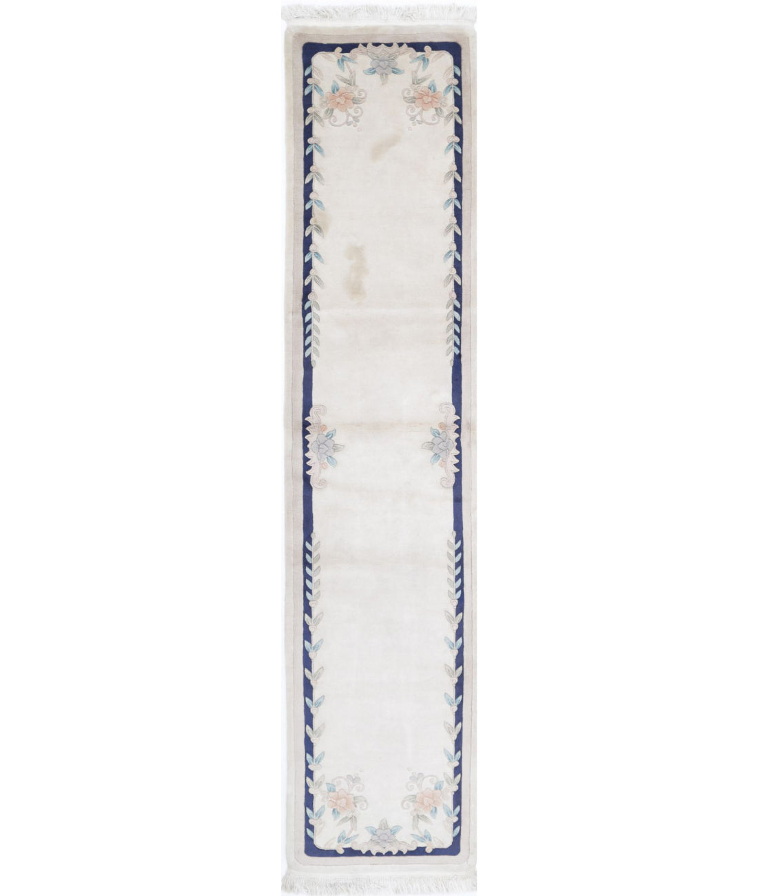 Hand Knotted Chinese Wool Rug - 2'6'' x 11'10'' 2'6'' x 11'10'' (265 X 363) / Ivory / Blue