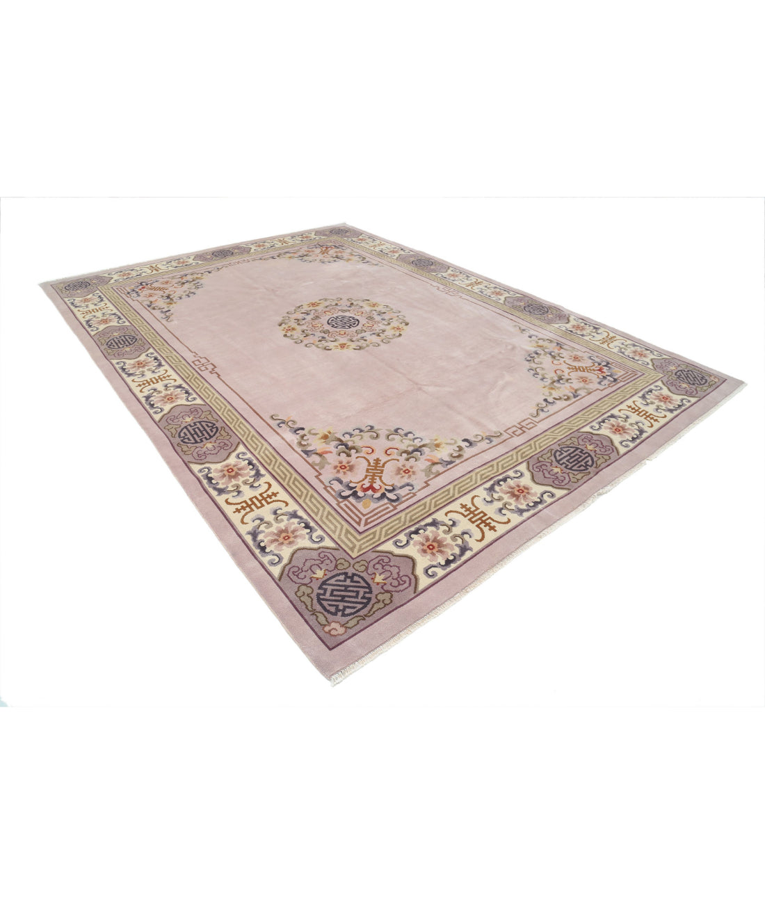 Hand Knotted Traditional Chinese Wool Rug - 8'10'' x 12'1'' 8'10'' x 12'1'' (118 X 358) / Lilac / Ivory