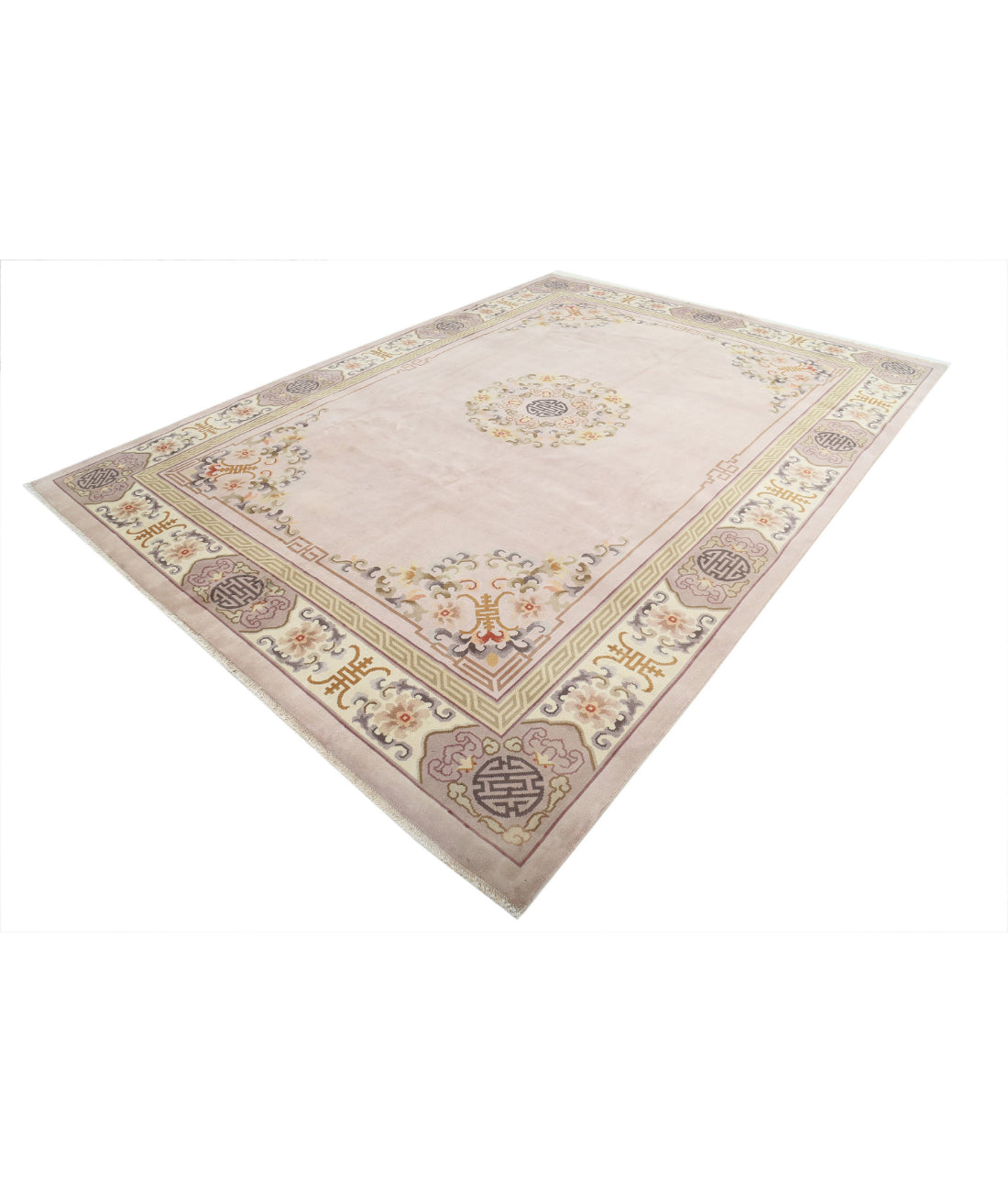 Hand Knotted Traditional Chinese Wool Rug - 8'10'' x 12'1'' 8'10'' x 12'1'' (118 X 358) / Lilac / Ivory