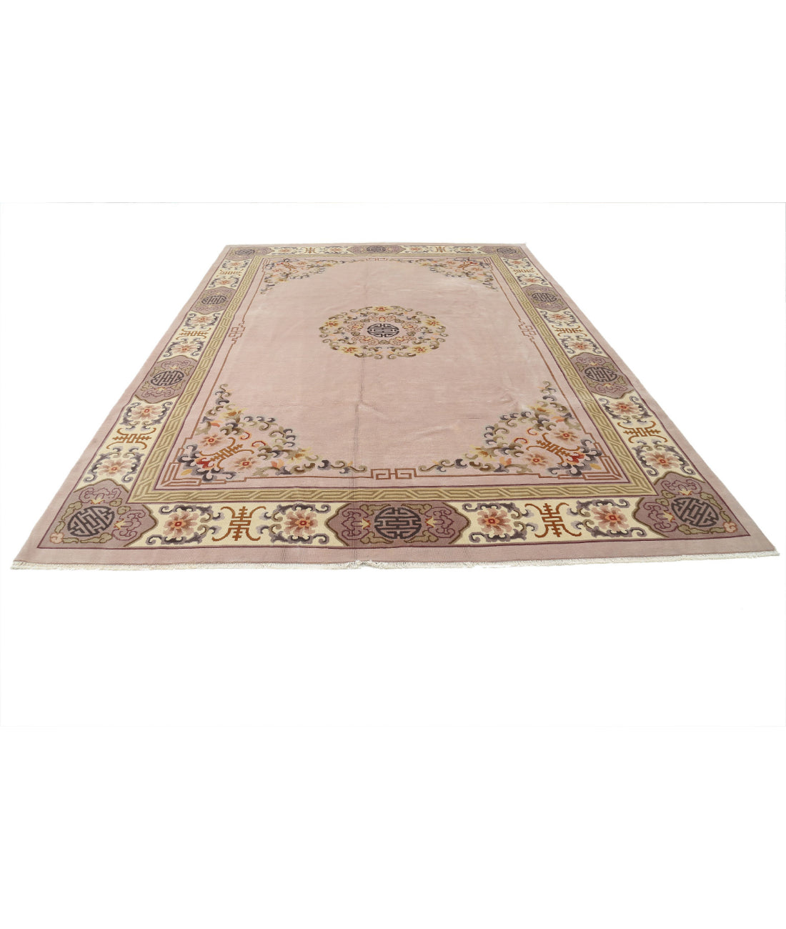 Hand Knotted Traditional Chinese Wool Rug - 8'10'' x 12'1'' 8'10'' x 12'1'' (118 X 358) / Lilac / Ivory
