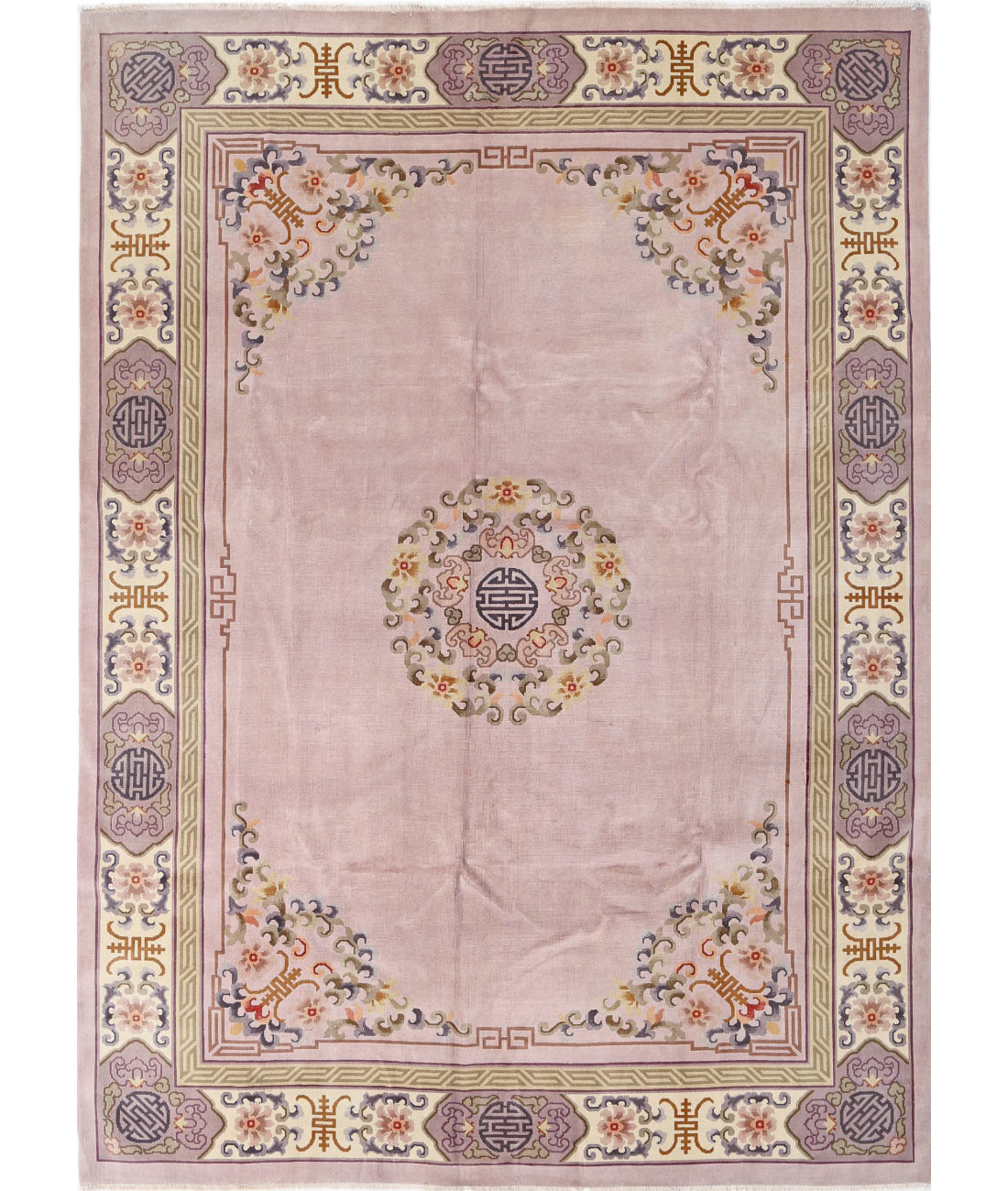 Hand Knotted Traditional Chinese Wool Rug - 8&#39;10&#39;&#39; x 12&#39;1&#39;&#39; 8&#39;10&#39;&#39; x 12&#39;1&#39;&#39; (118 X 358) / Lilac / Ivory
