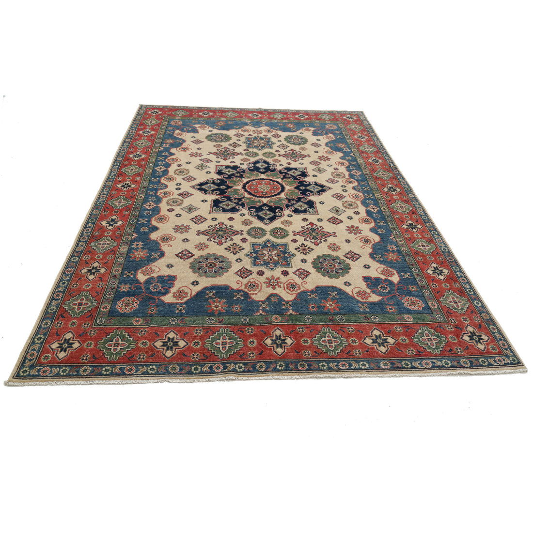 Alfombra tribal de lana kazaja anudada a mano - 6'7'' x 9'5''