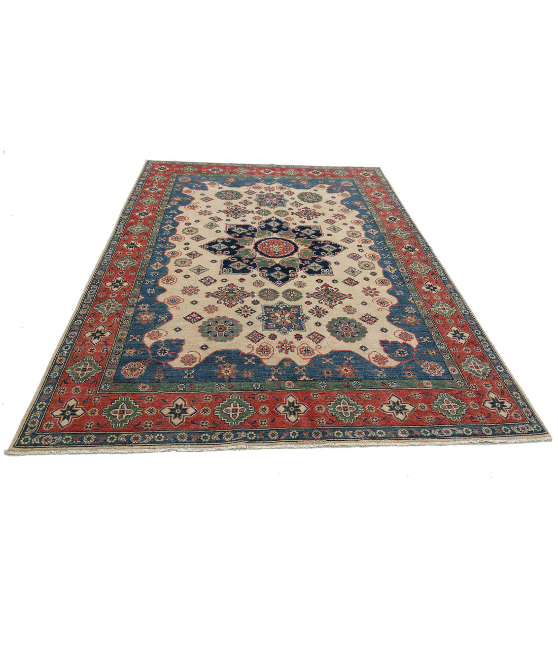 Alfombra tribal de lana kazaja anudada a mano - 6'7'' x 9'5''