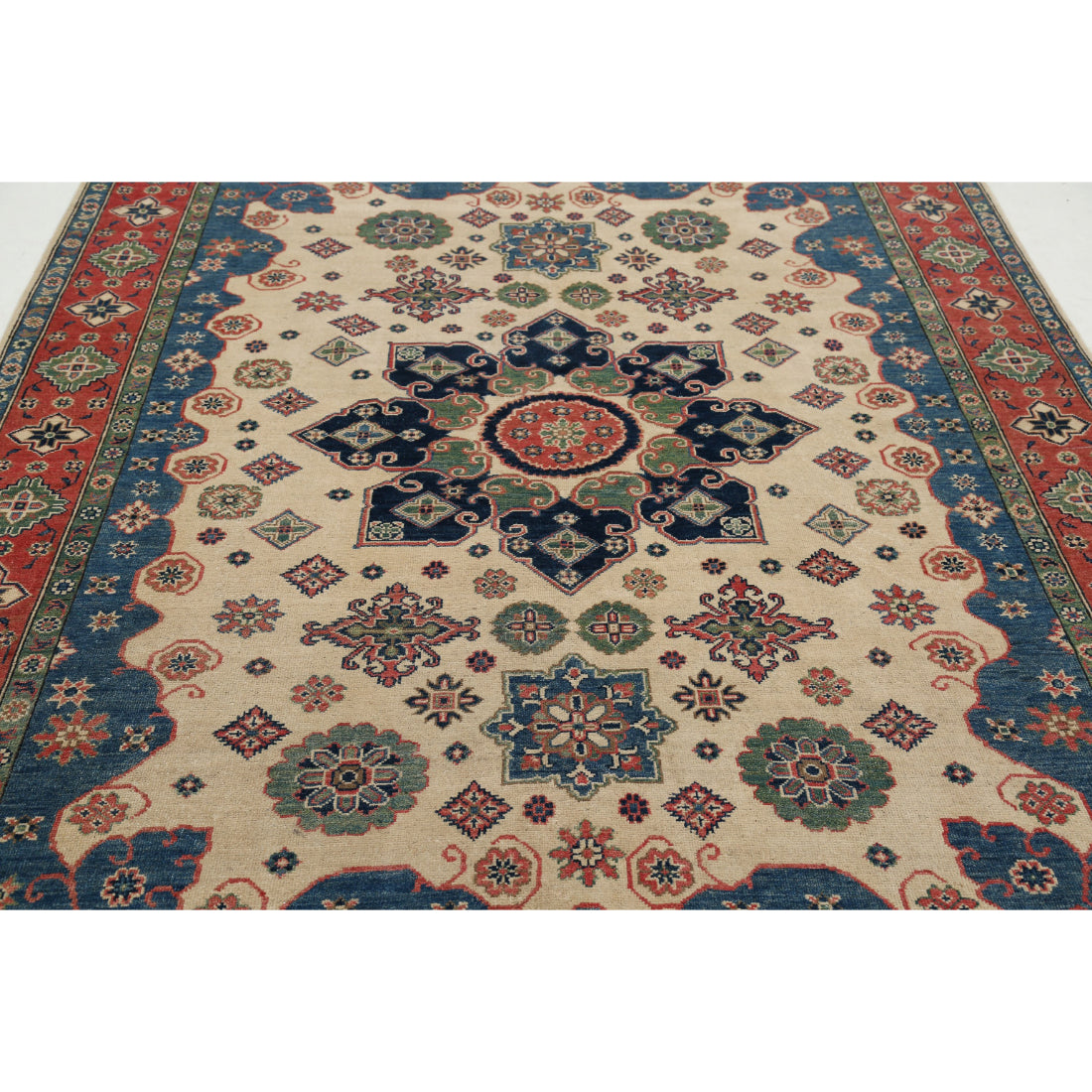 Alfombra tribal de lana kazaja anudada a mano - 6'7'' x 9'5''