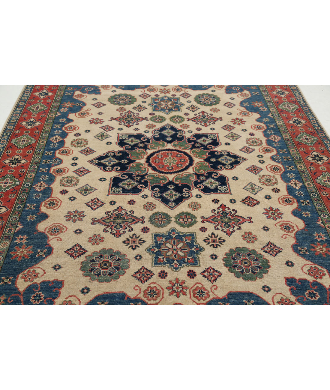 Alfombra tribal de lana kazaja anudada a mano - 6'7'' x 9'5''